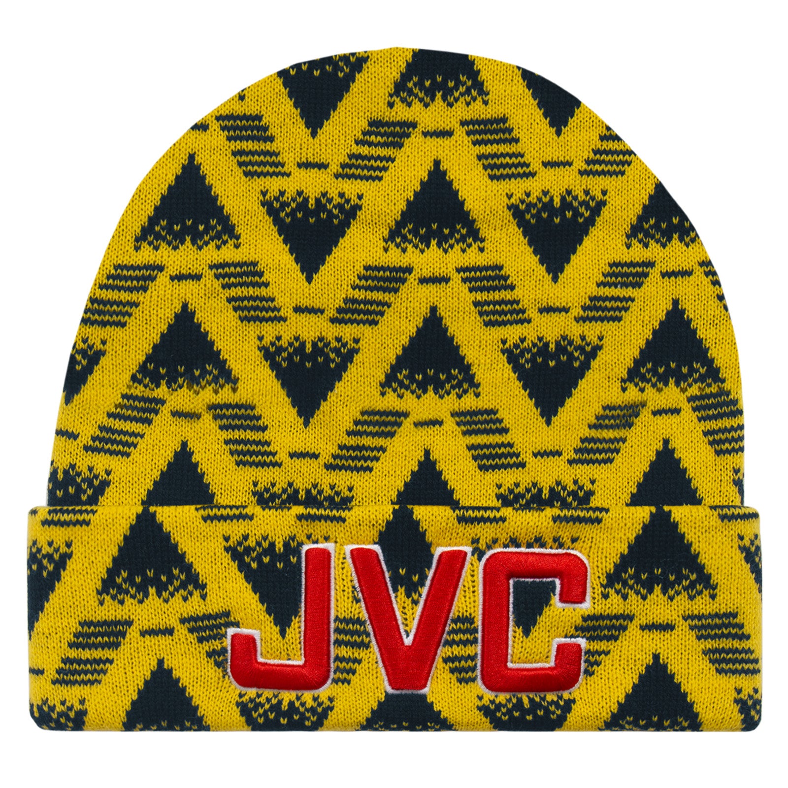 Arsenal retro knitted beanie hat in yellow with text to front