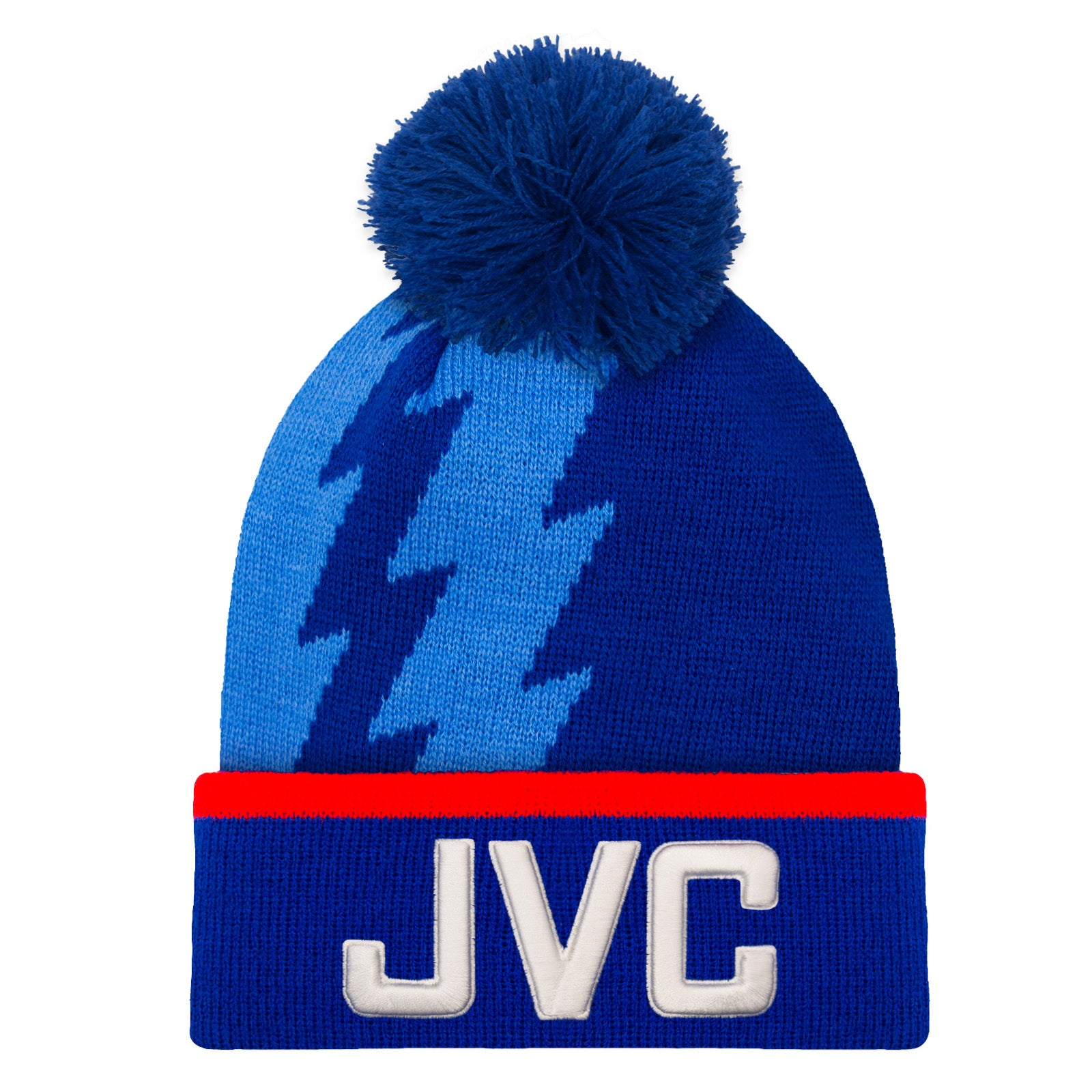 Arsenal retro knitted bobble hat in blue with text to front