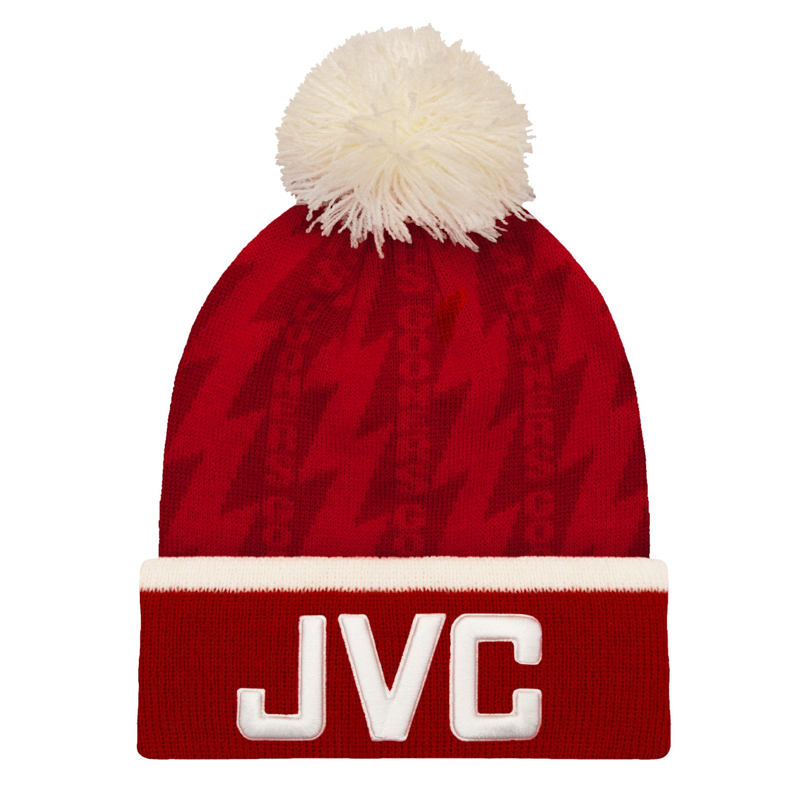 Arsenal retro knitted bobble hat in red with text to front