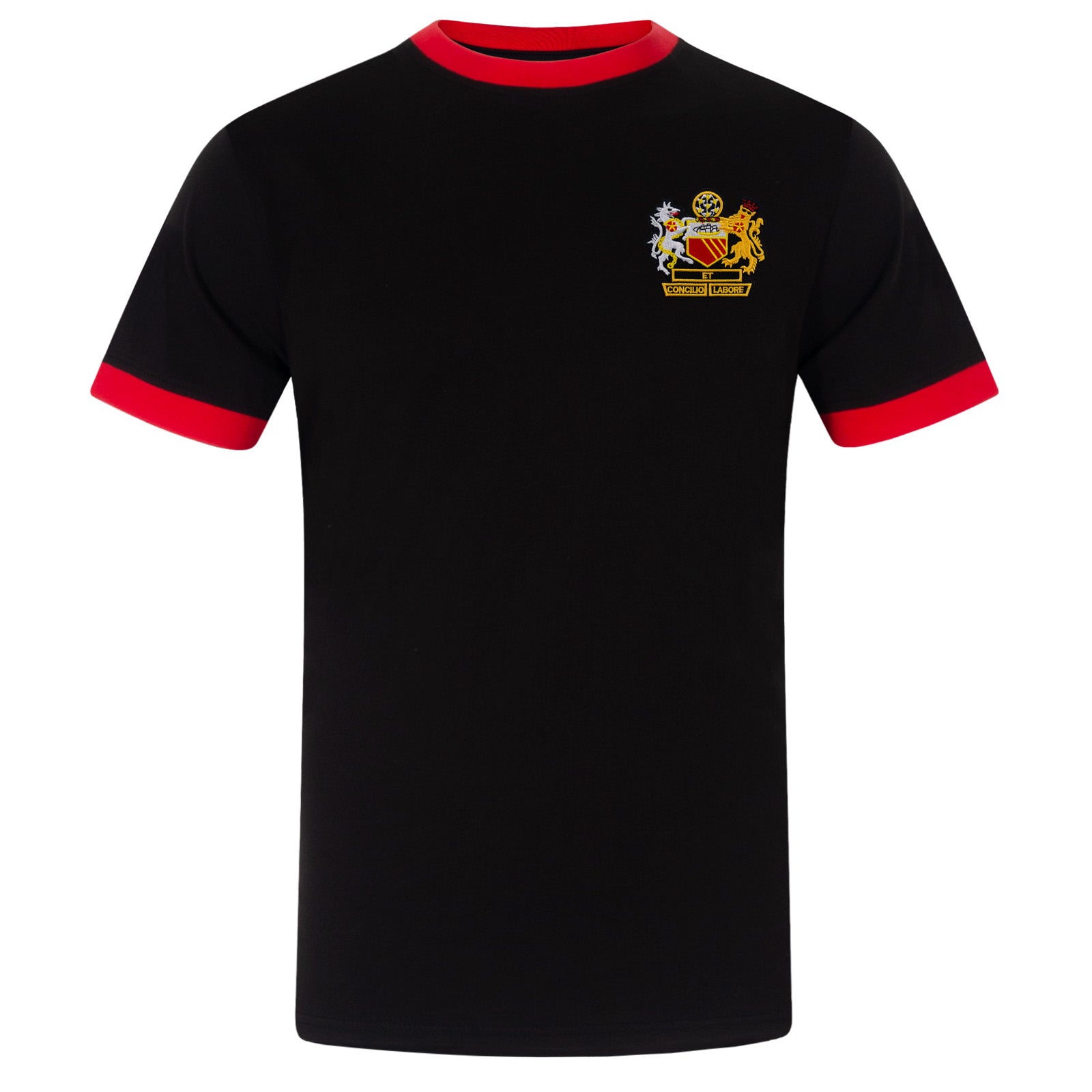Man Utd adults retro T-shirt in black featuring Manchester crest to front