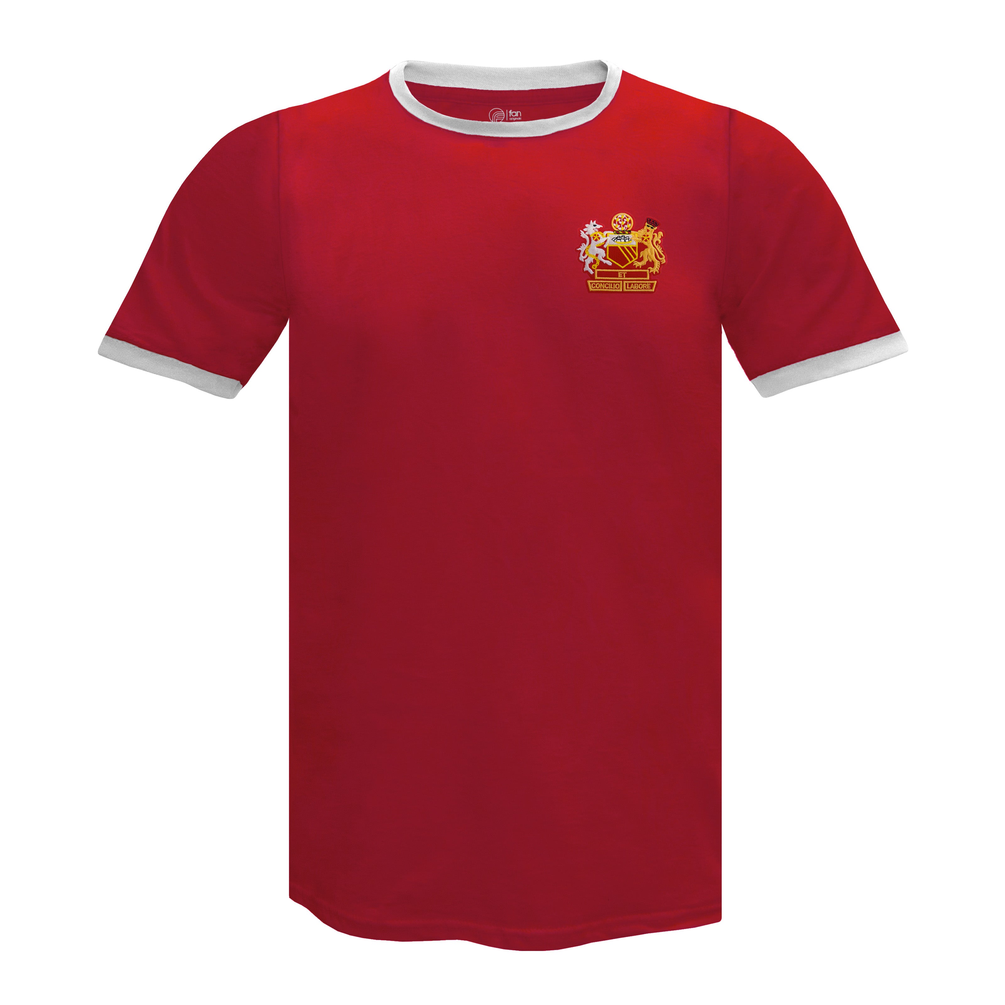 Man Utd adults retro T-shirt in red featuring Manchester crest to front