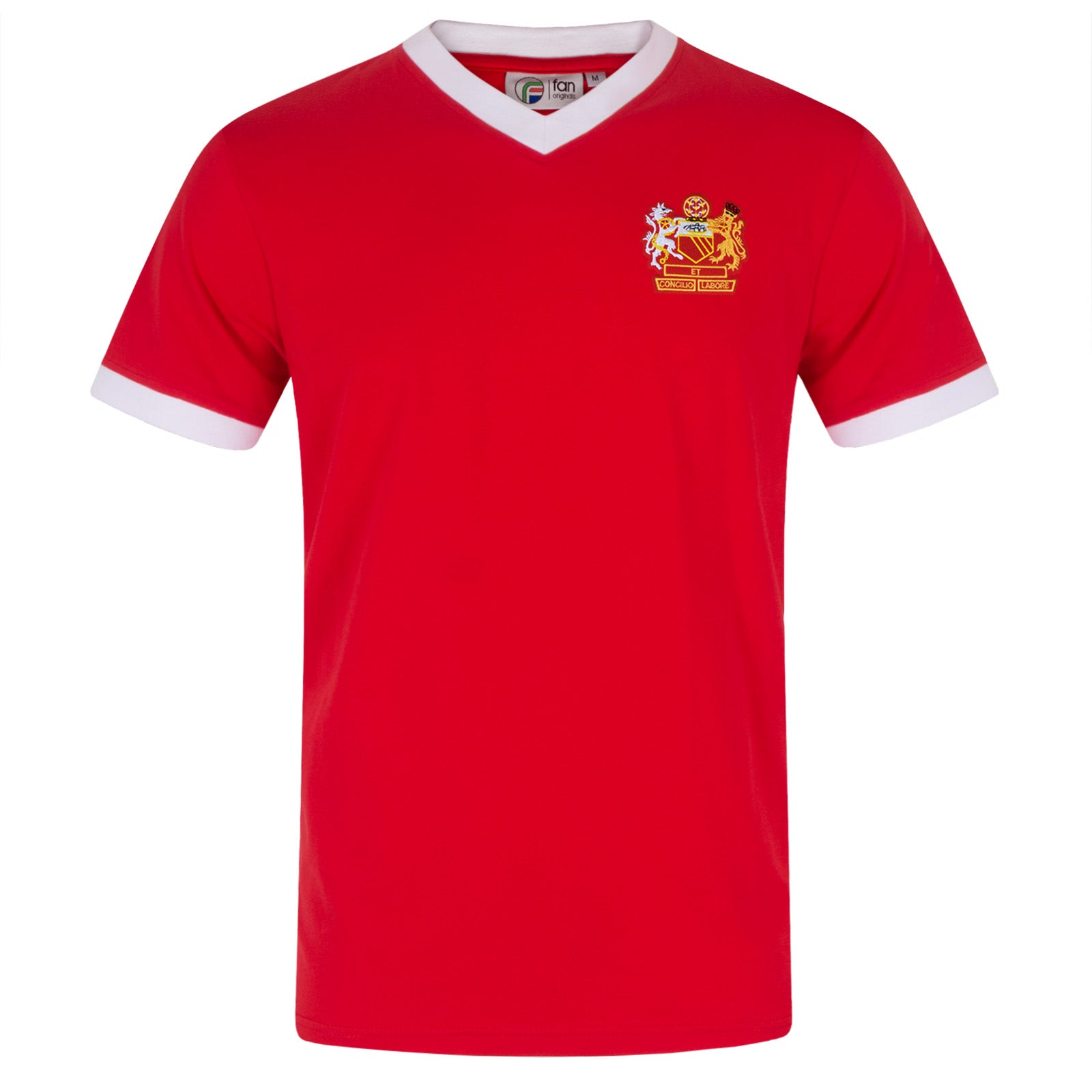 Man Utd adults retro T-shirt v-neck in Red featuring Manchester crest to front