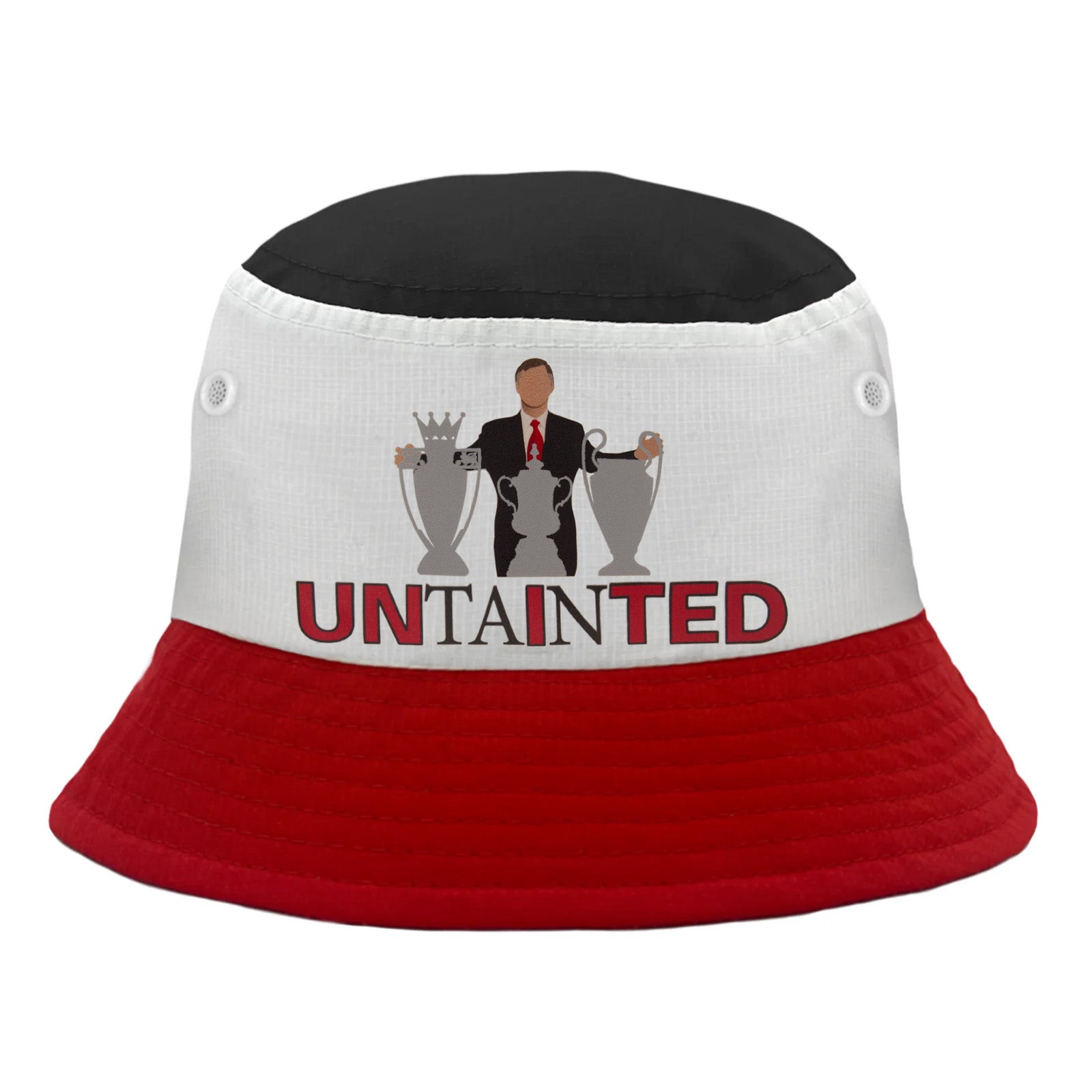 Man United bucket hat in club colours treble text