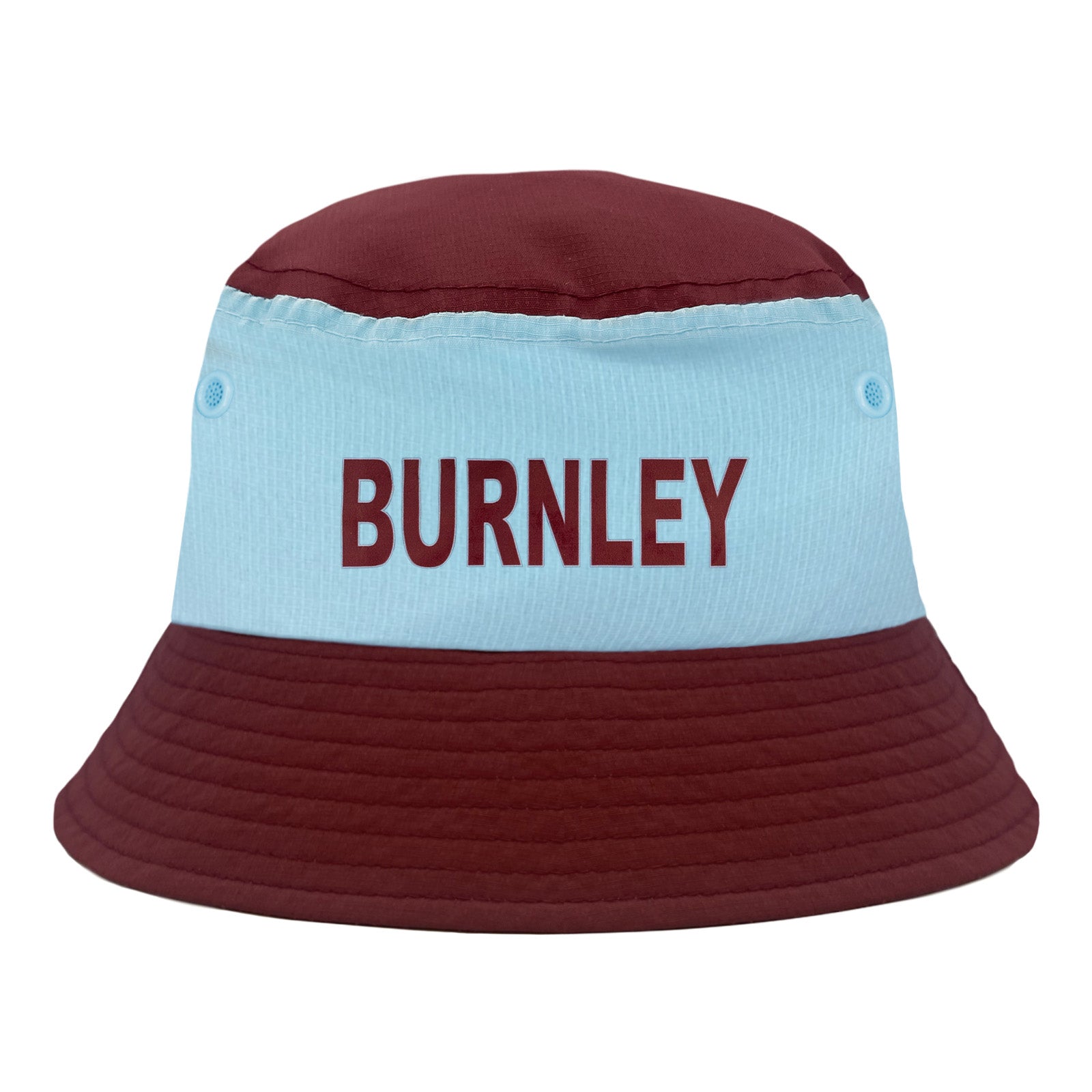 Burnley bucket hat in claret & blue with text