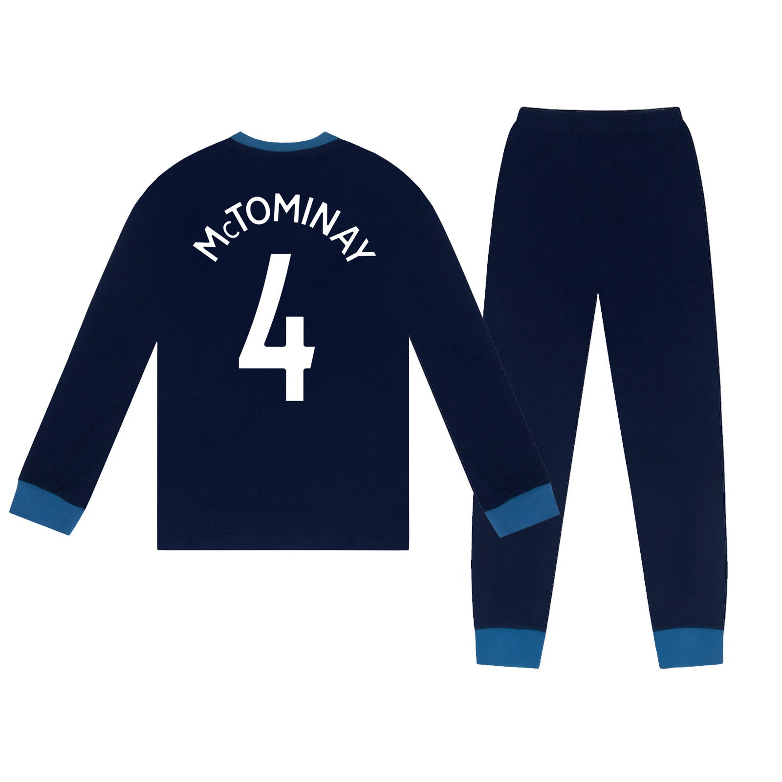 Scotland adults long pyjamas in navy blue. Long sleeved top with graphic print and long bottoms