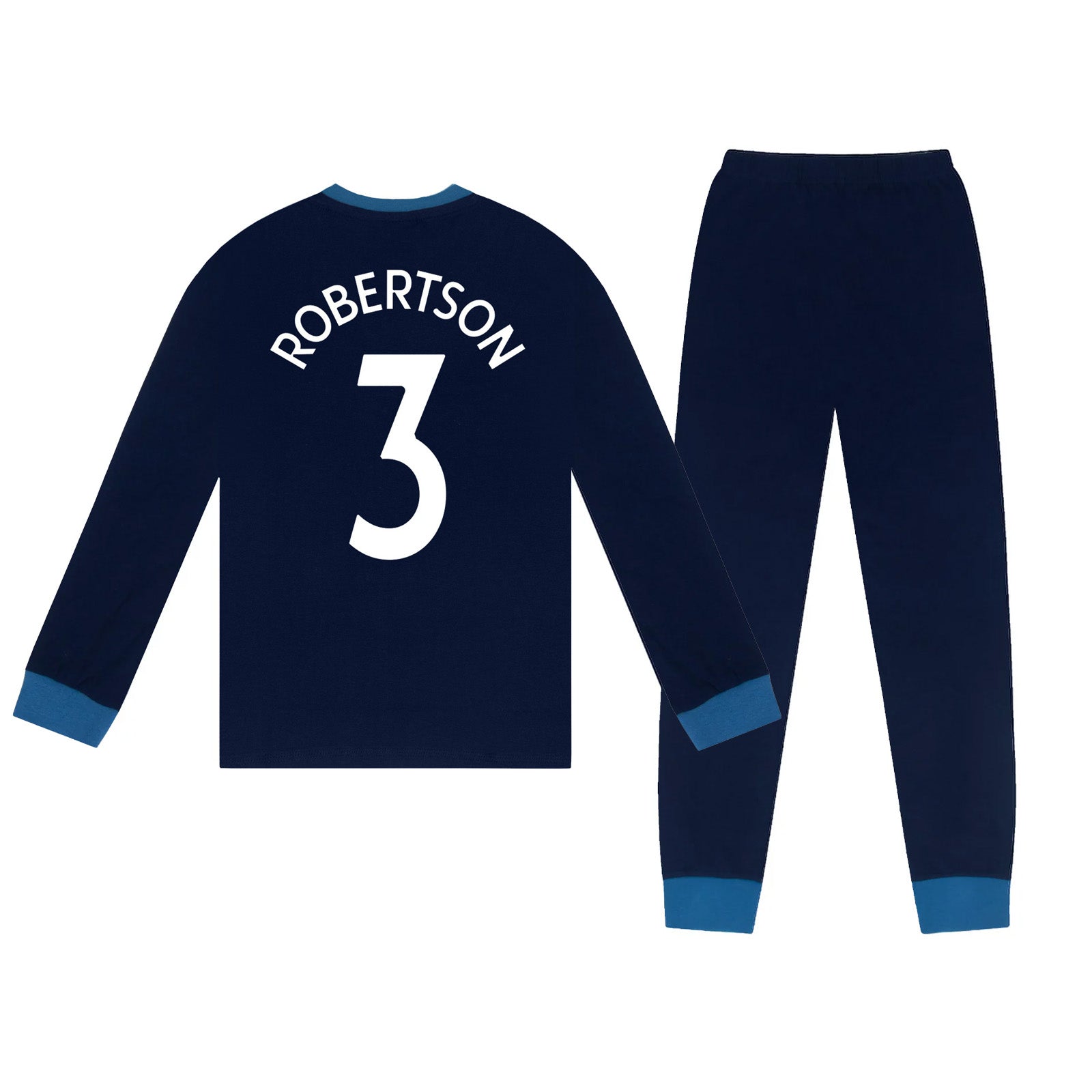 Scotland adults long pyjamas in navy blue. Long sleeved top with graphic print and long bottoms