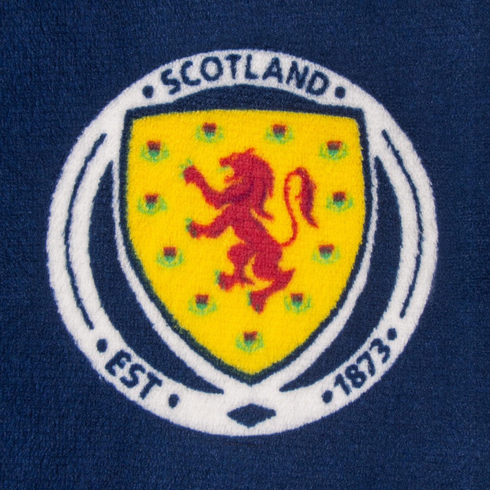 Scotland kids dressing gown hooded fleece with all over print team crest.