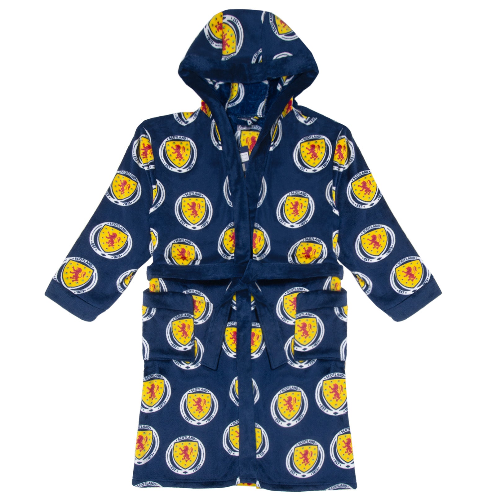 Scotland adults dressing gown hooded fleece with all over print team crest.