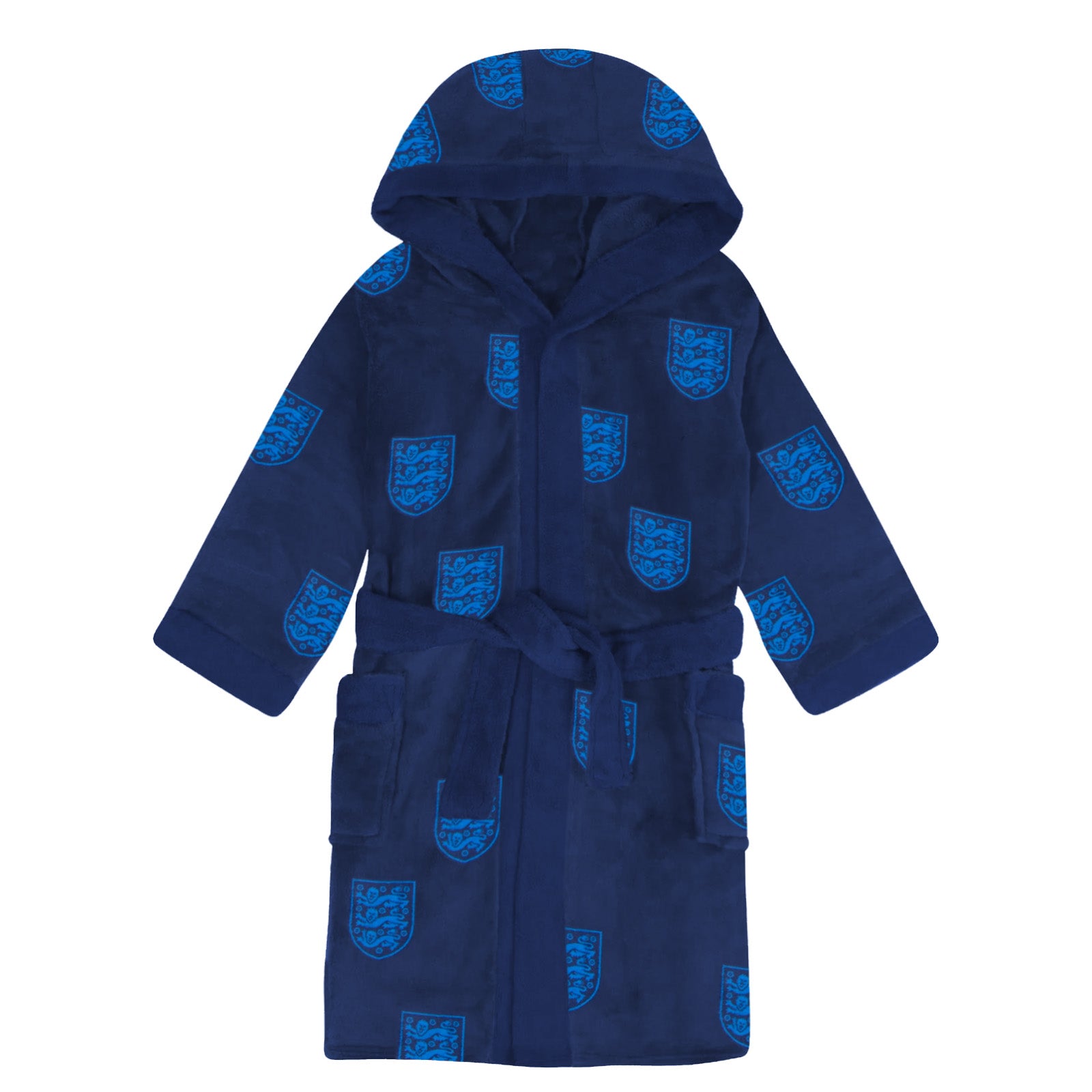 England adults dressing gown hooded fleece with all over print team crest.