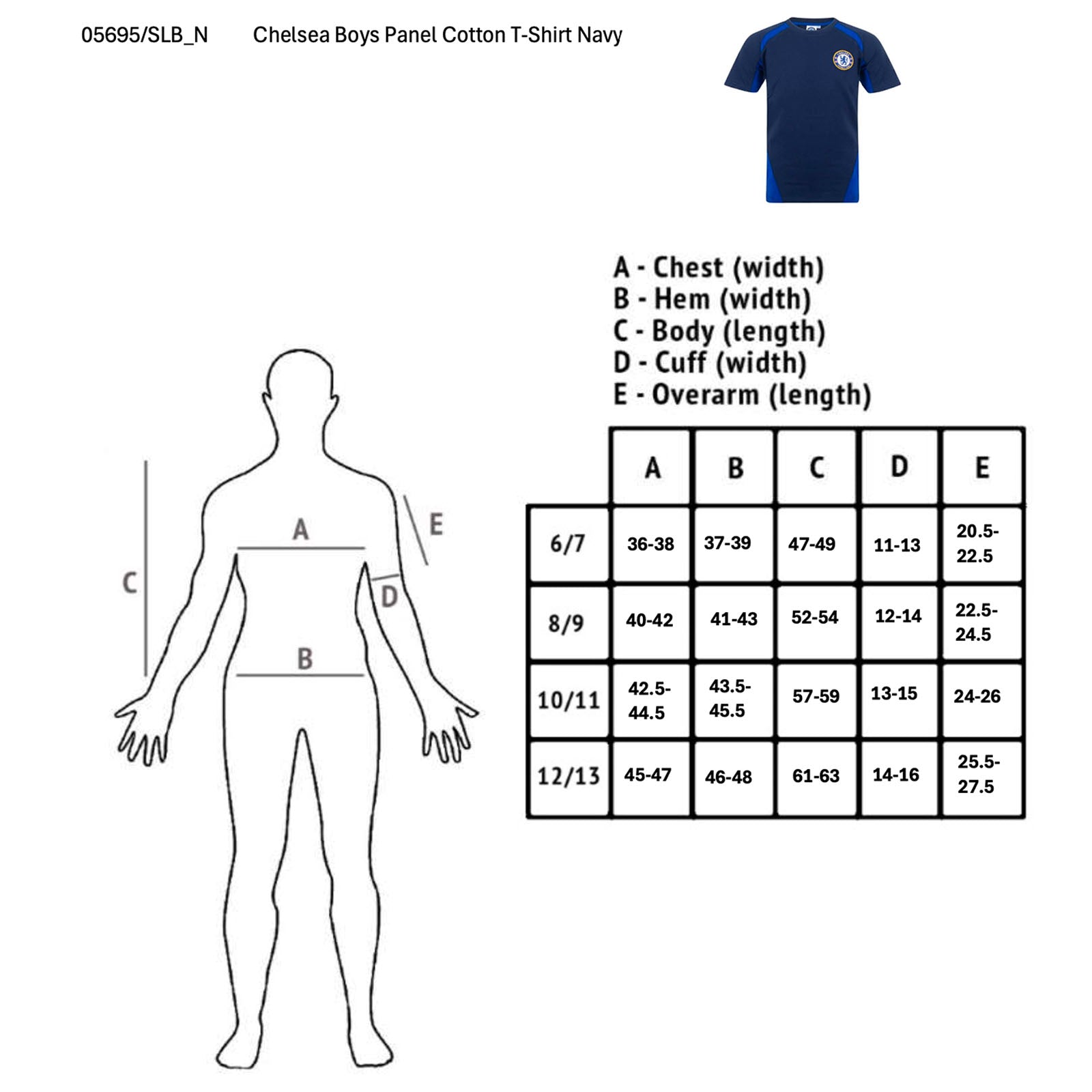 Chelsea kids T-shirt, short sleeves in navy blue with club crest to chest.