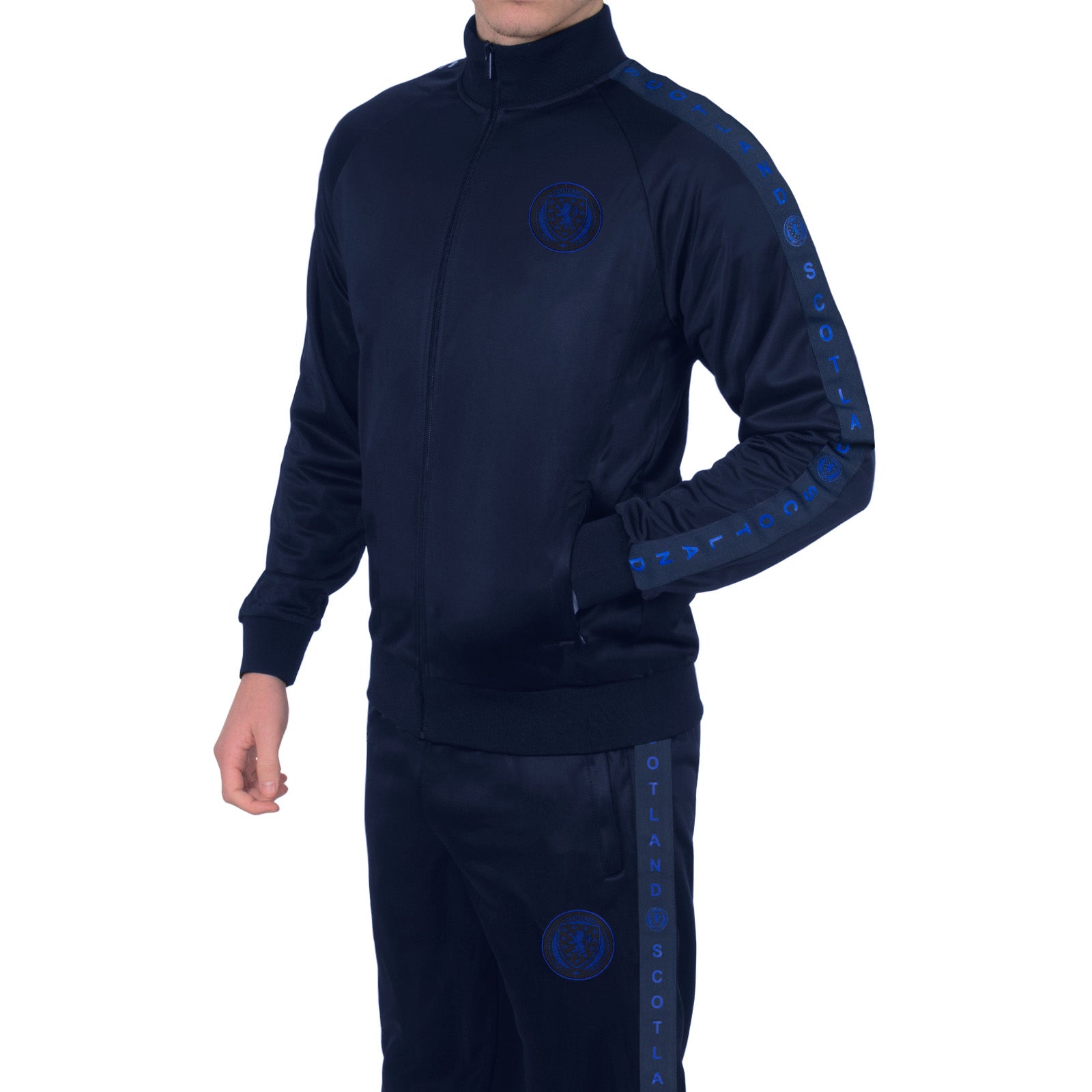 Scotland adults taped tracksuit in navy blue with SFA team crest and text to both top & pants