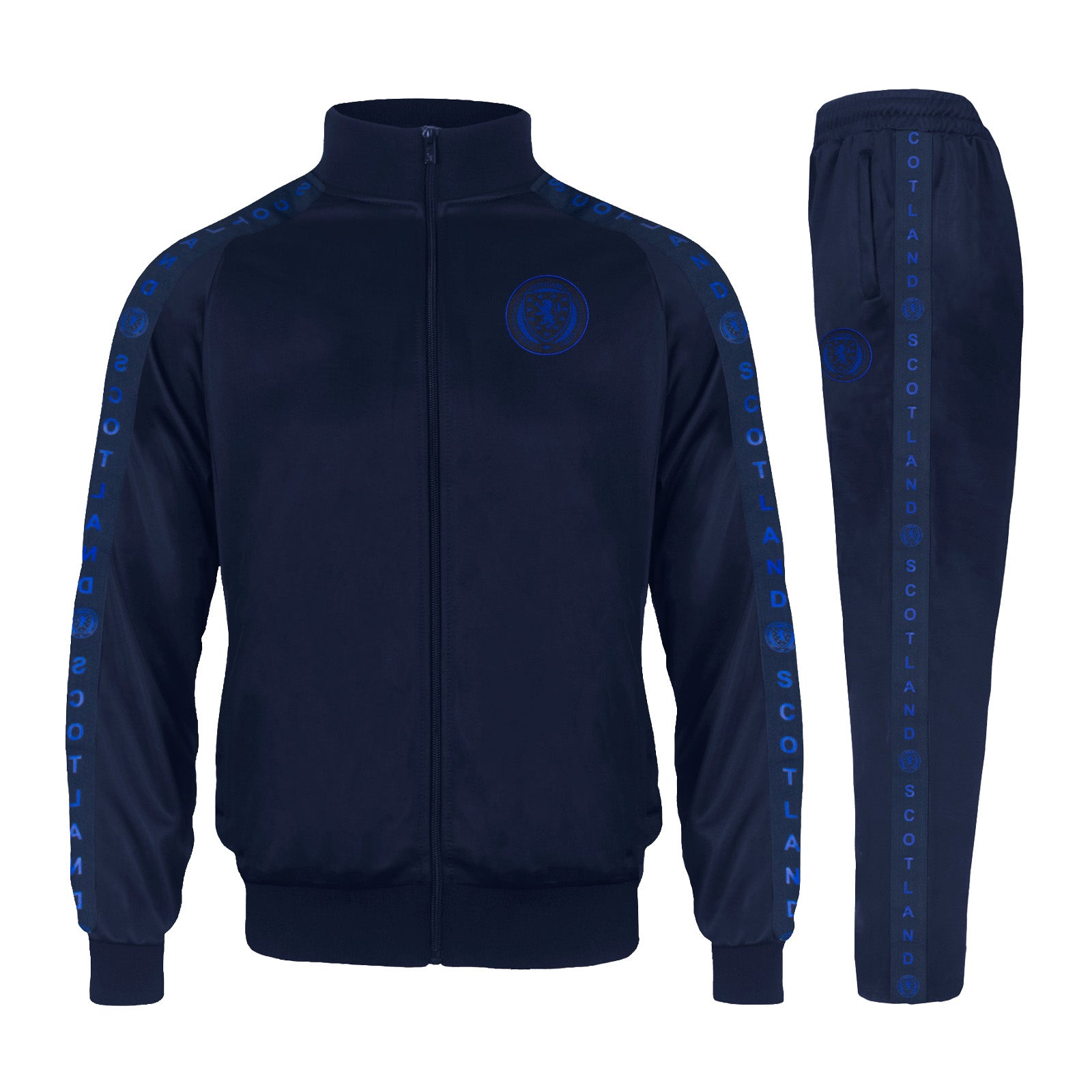 Scotland kids taped tracksuit in navy blue with SFA team crest and text to both top & pants