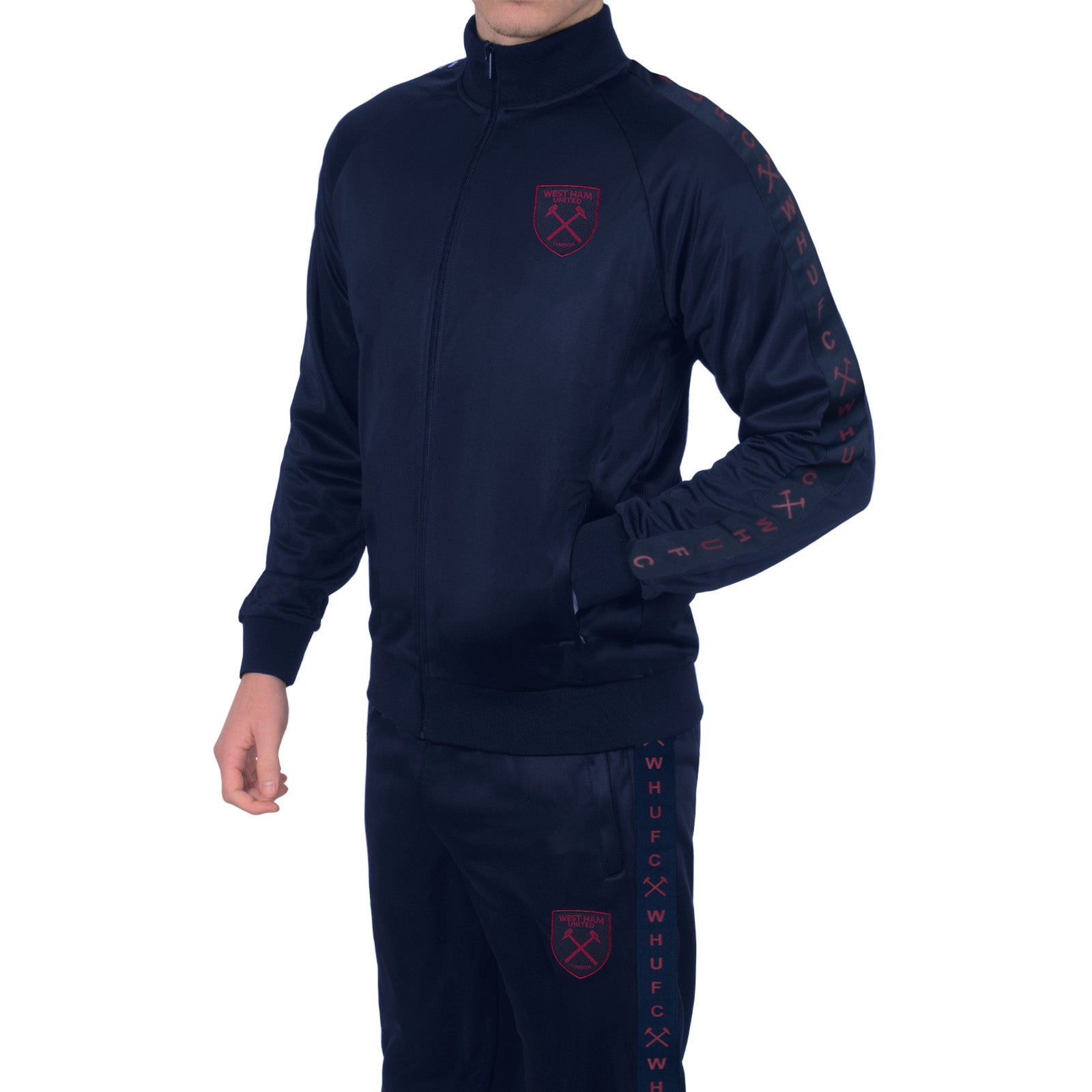 West Ham United adults taped tracksuit in navy blue with club crest and text to both top & pants