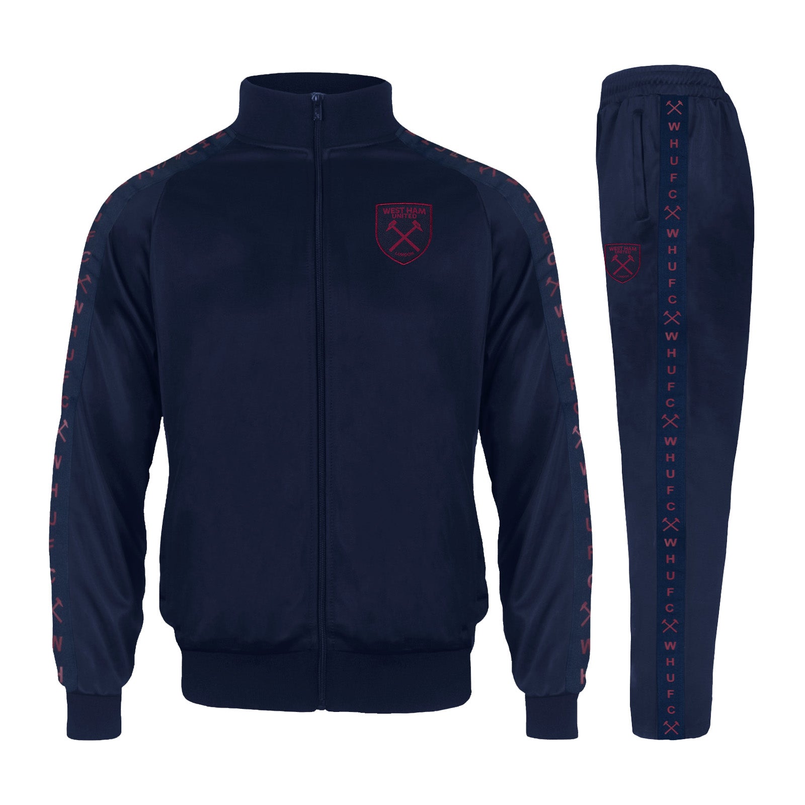 West Ham United kids taped tracksuit in navy blue with club crest and text to both top & pants