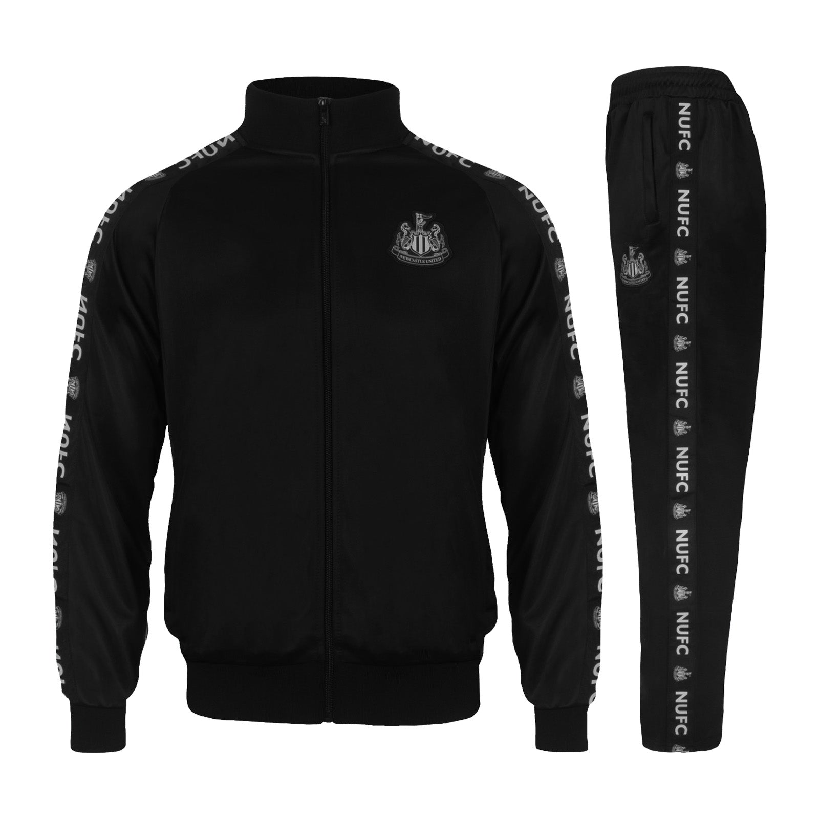 Newcastle United adults taped tracksuit in black with club crest and text to both top & pants