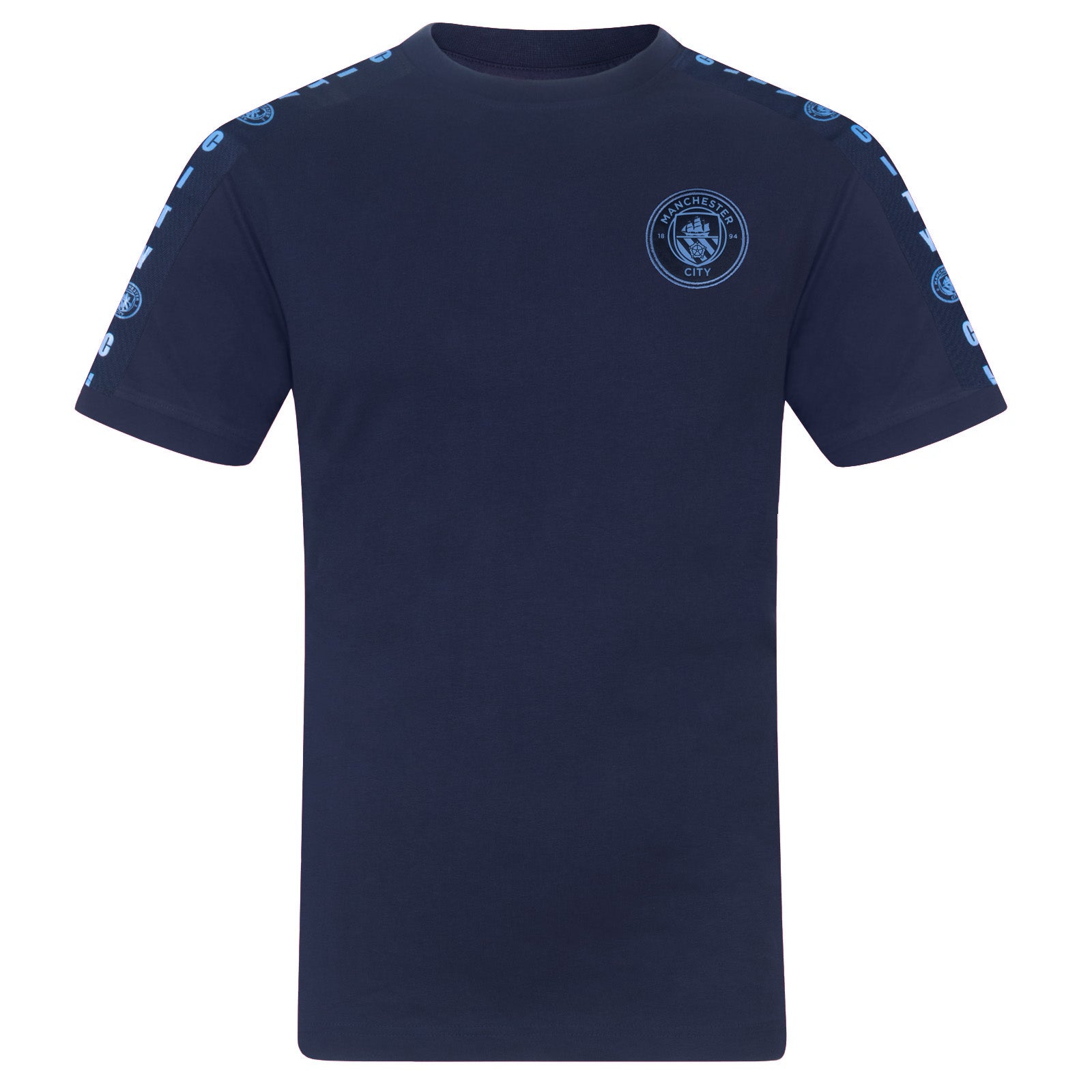 Manchester City adults T-shirt, short sleeves in navy blue with club crest to chest