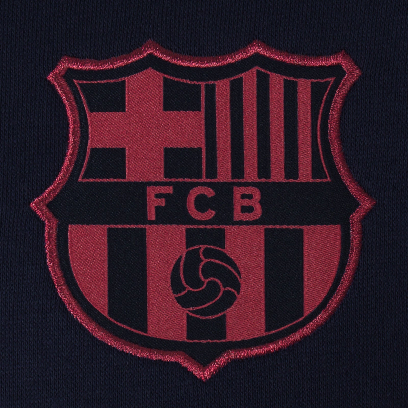 FC Barcelona adults taped sweatshirt in navy blue with club crest to chest and text to sleeves.