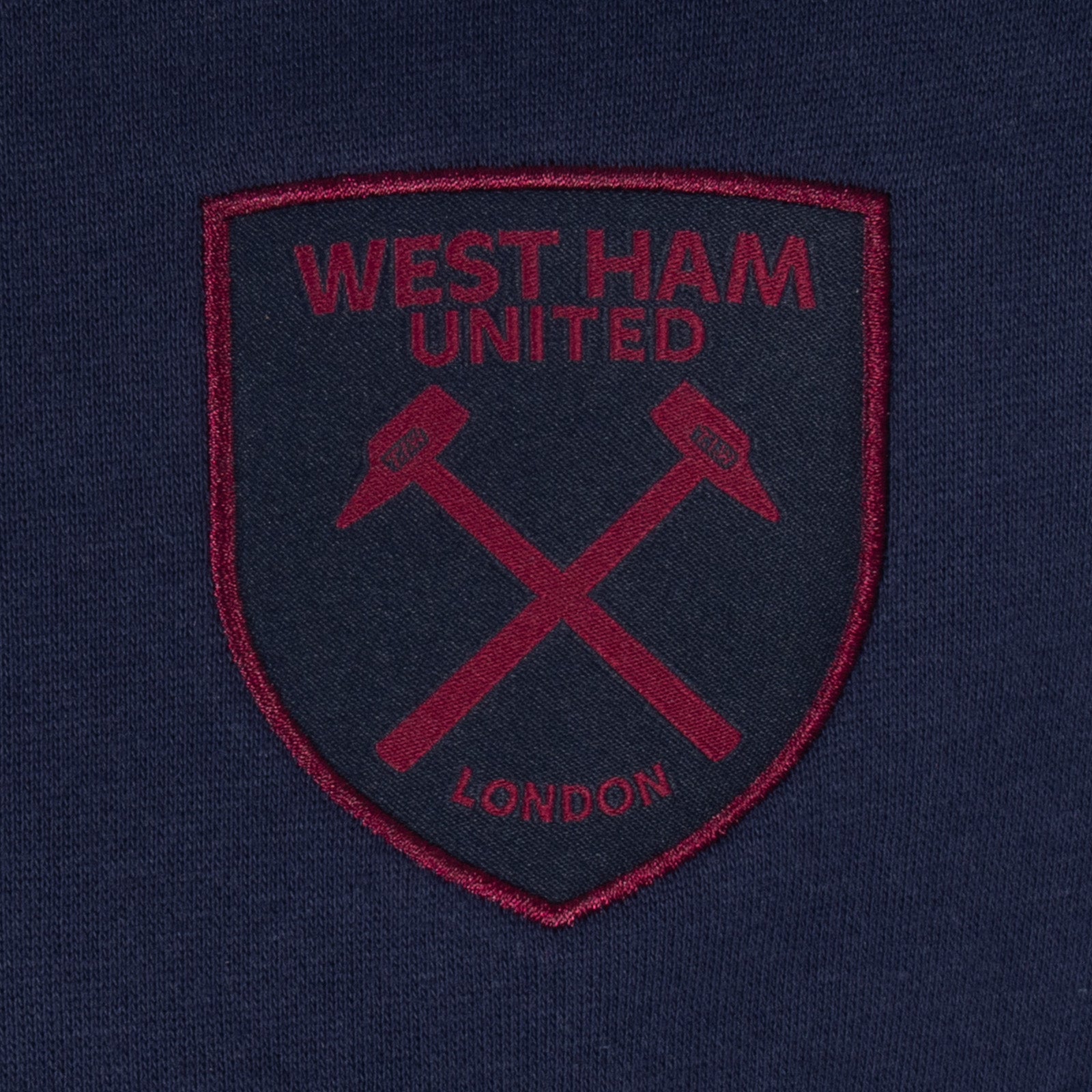 West Ham United adults taped sweatshirt in navy blue with club crest to chest and text to sleeves.
