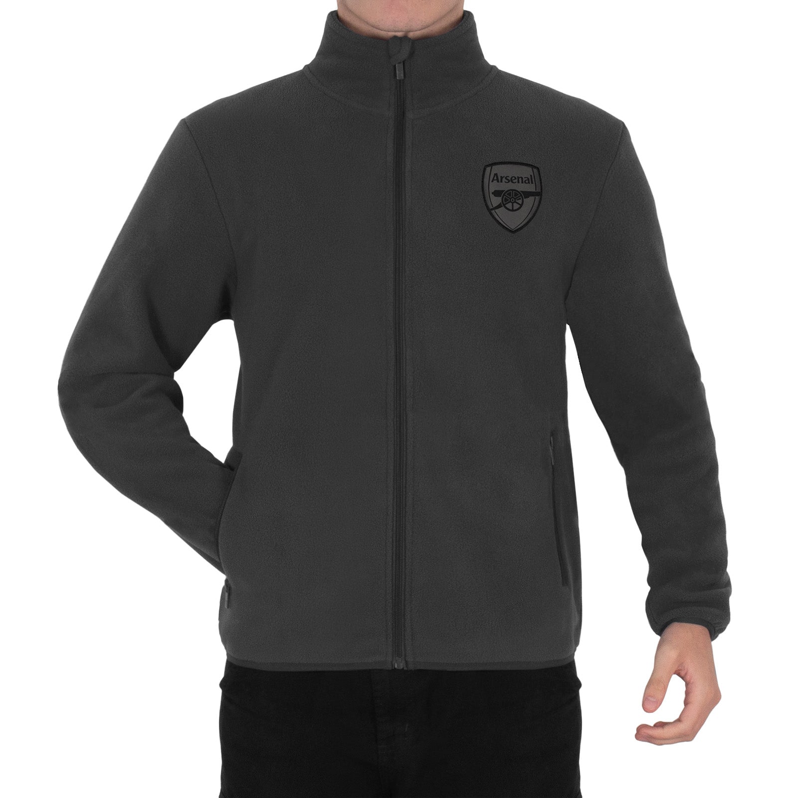 Arsenal adults microfleece jacket in grey with a woven club crest to chest.