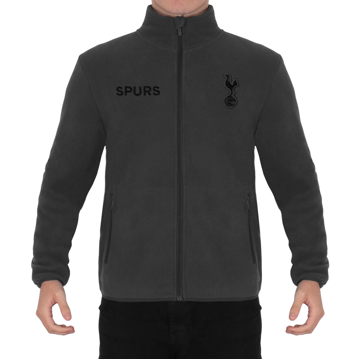 Tottenham Hotspur adults microfleece jacket in grey with a woven club crest to chest.