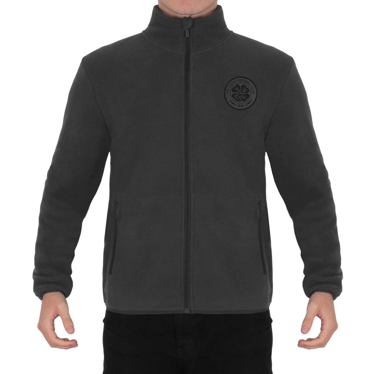 Celtic adults microfleece jacket in black with a woven club crest to chest.