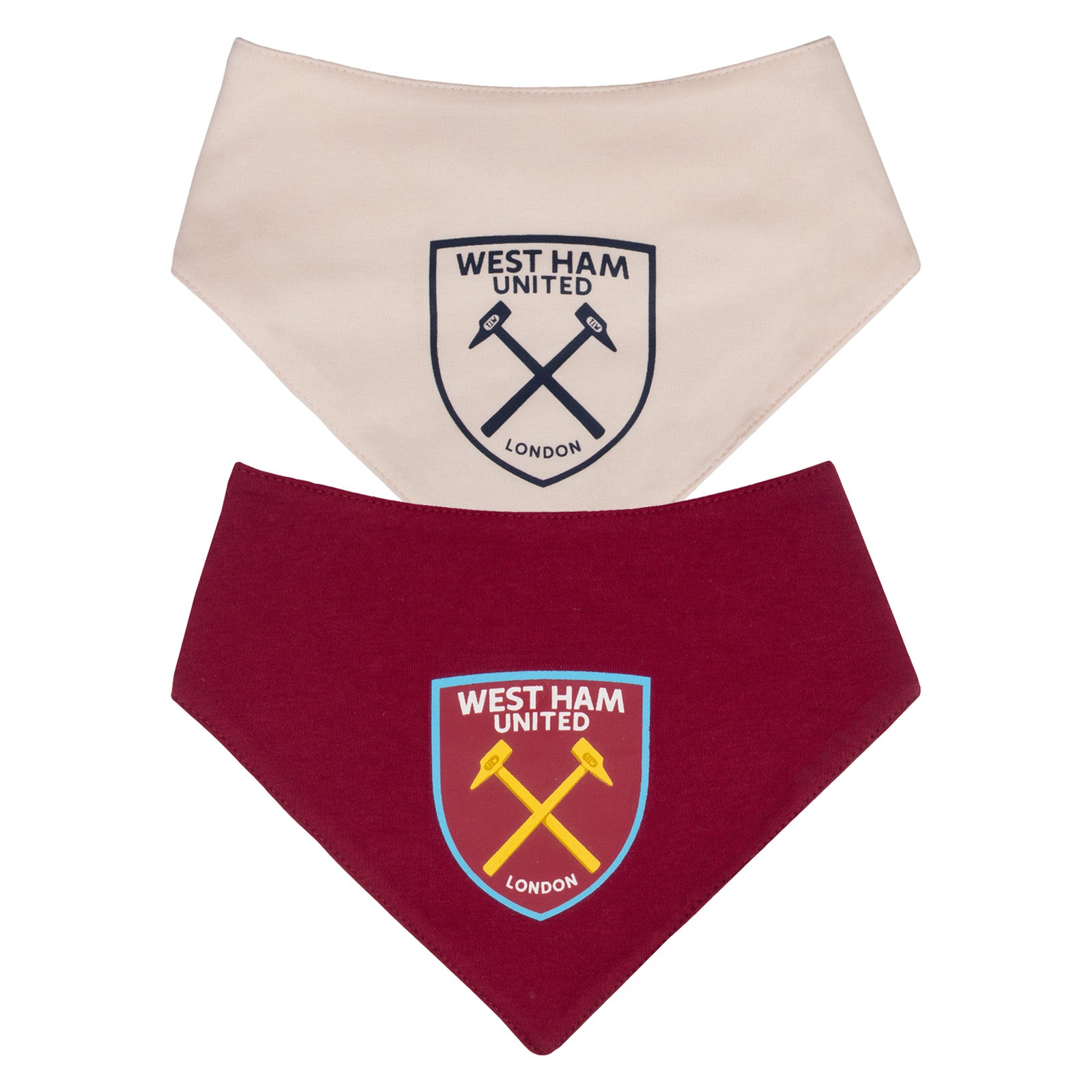 West Ham United FC baby 2pk bibs in claret & ecru