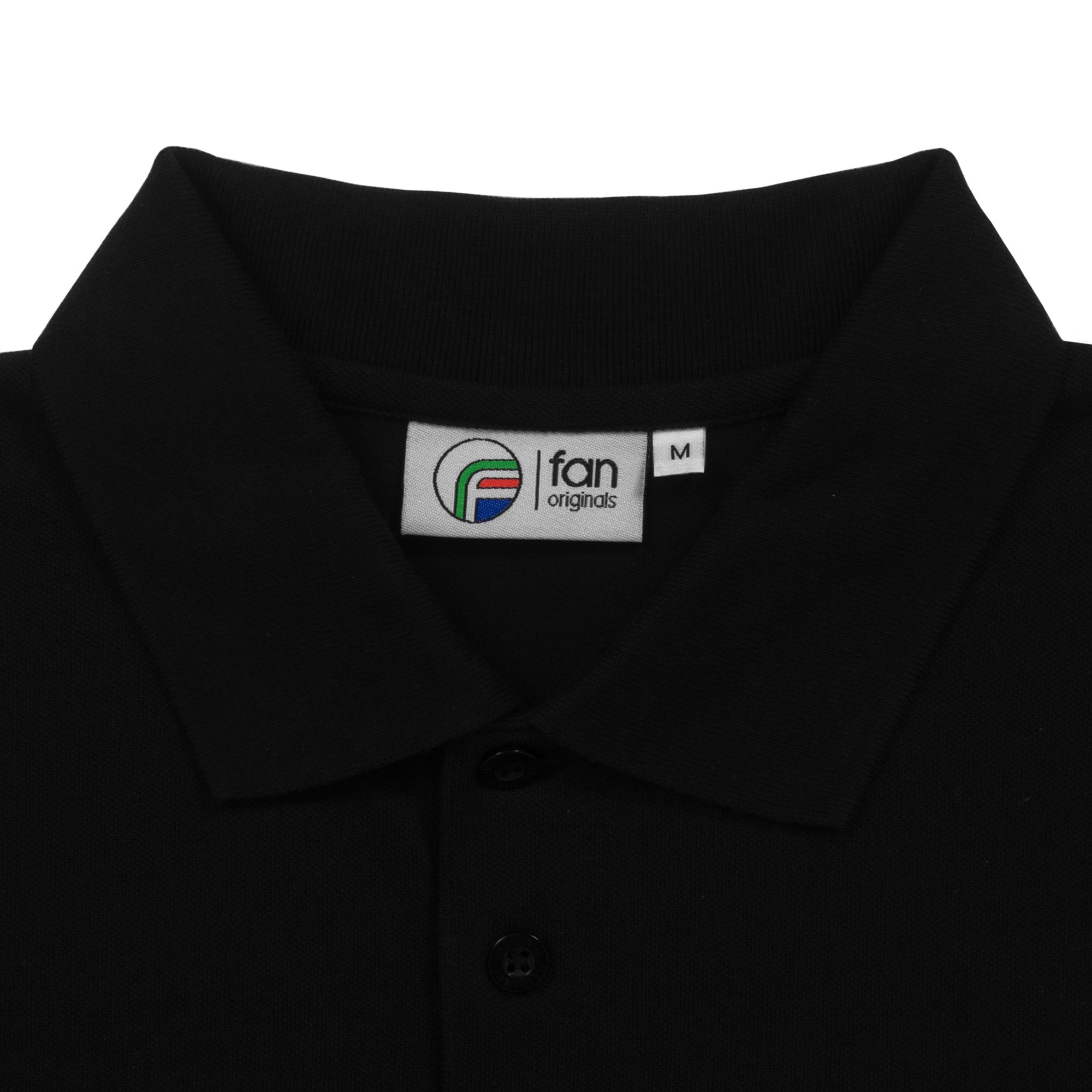 Leeds retro polo shirt in black with a rose embroidered crest applique patch to chest