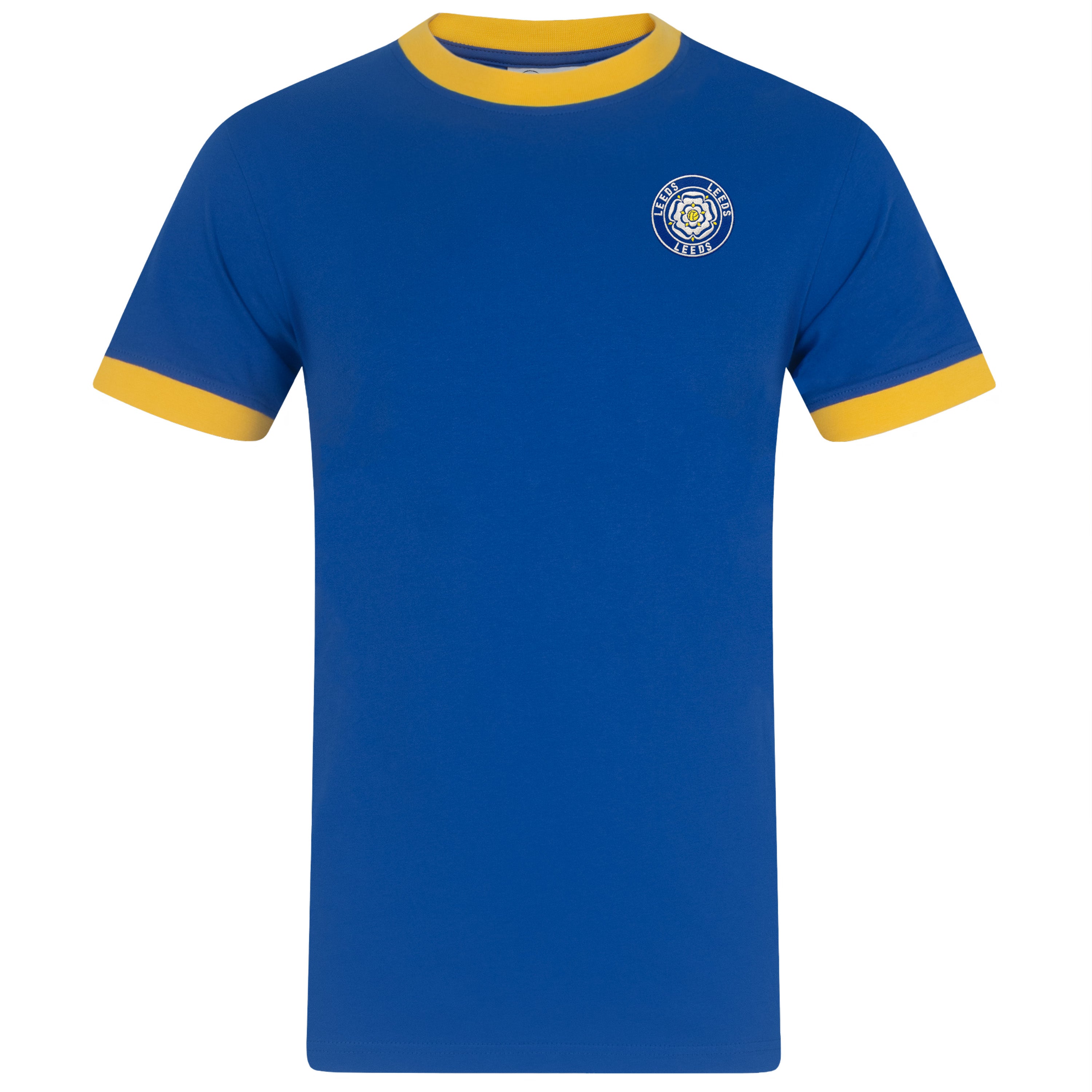 Leeds retro crew neck t-shirt in royal with embroidered applique rose crest