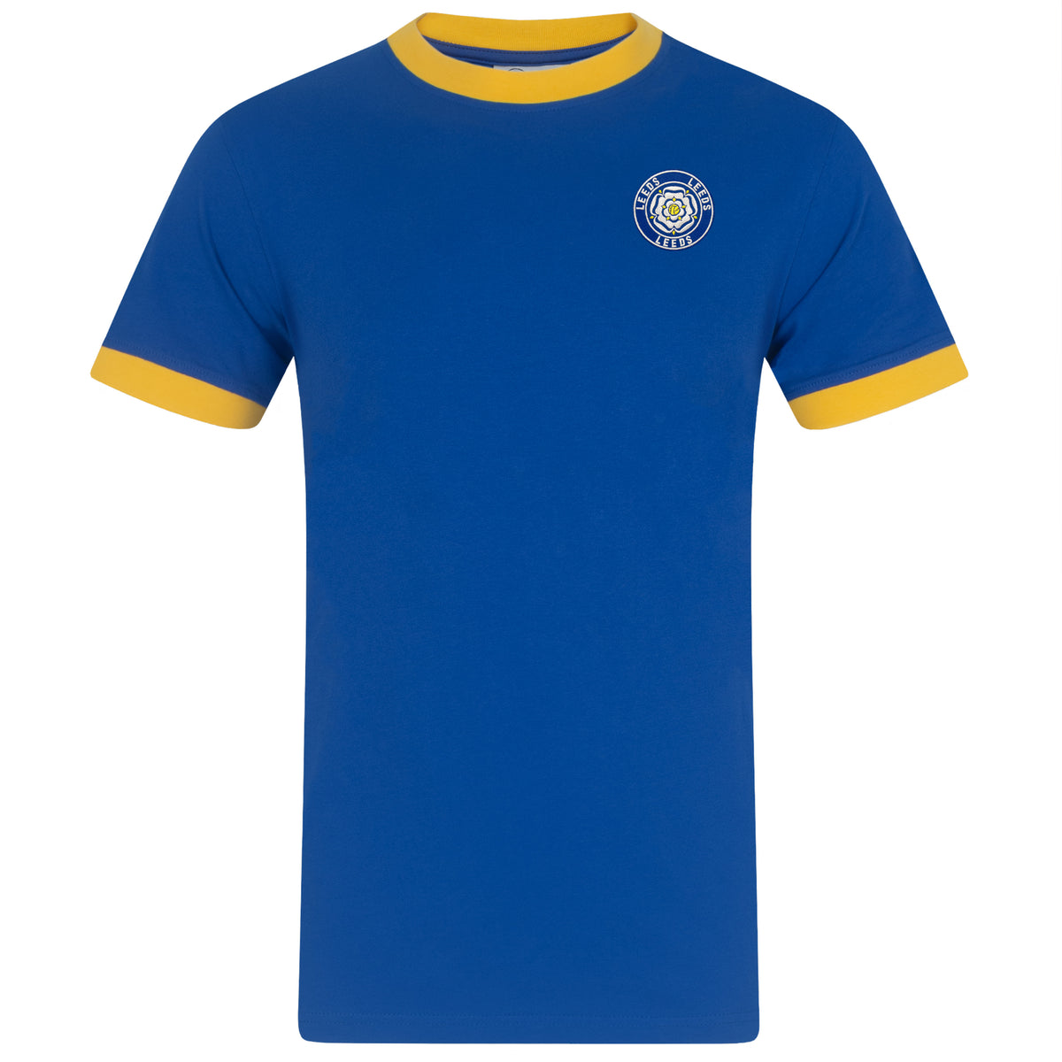 Leeds retro crew neck t-shirt in royal with embroidered applique rose crest