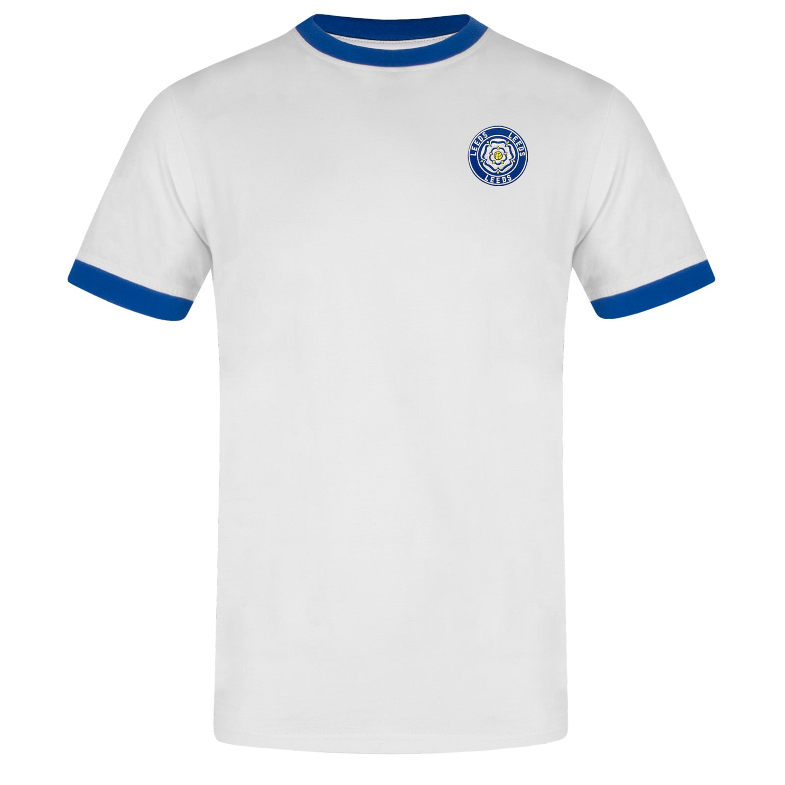 Leeds retro crew neck t-shirt in white with embroidered applique rose crest
