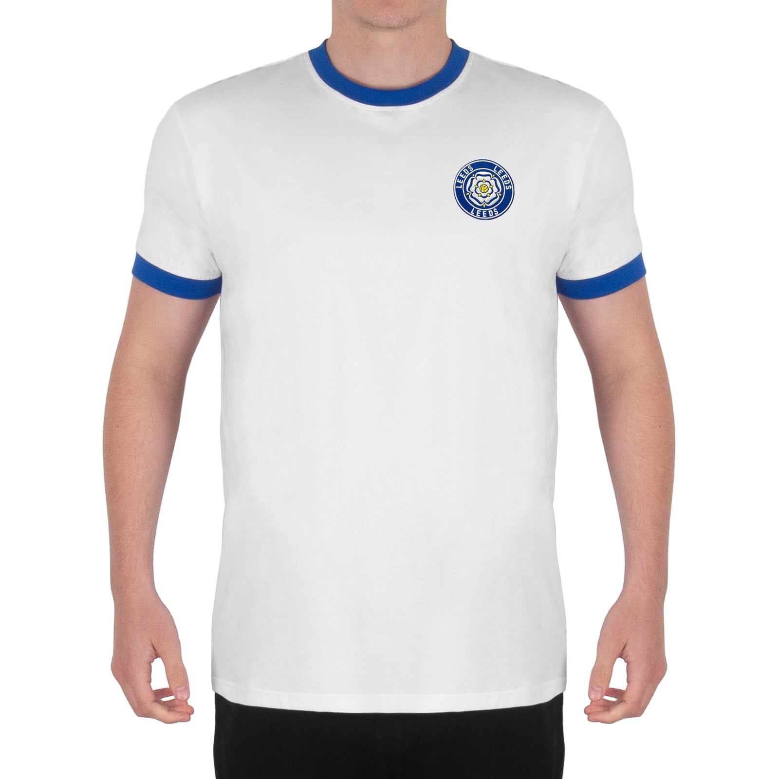 Leeds retro crew neck t-shirt in white with embroidered applique rose crest