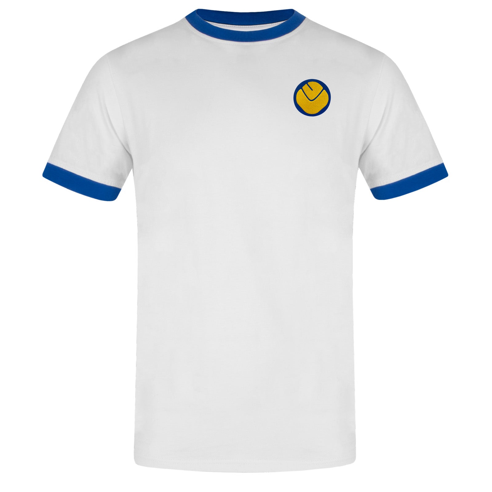 Leeds retro crew neck t-shirt in white with embroidered applique smiley crest