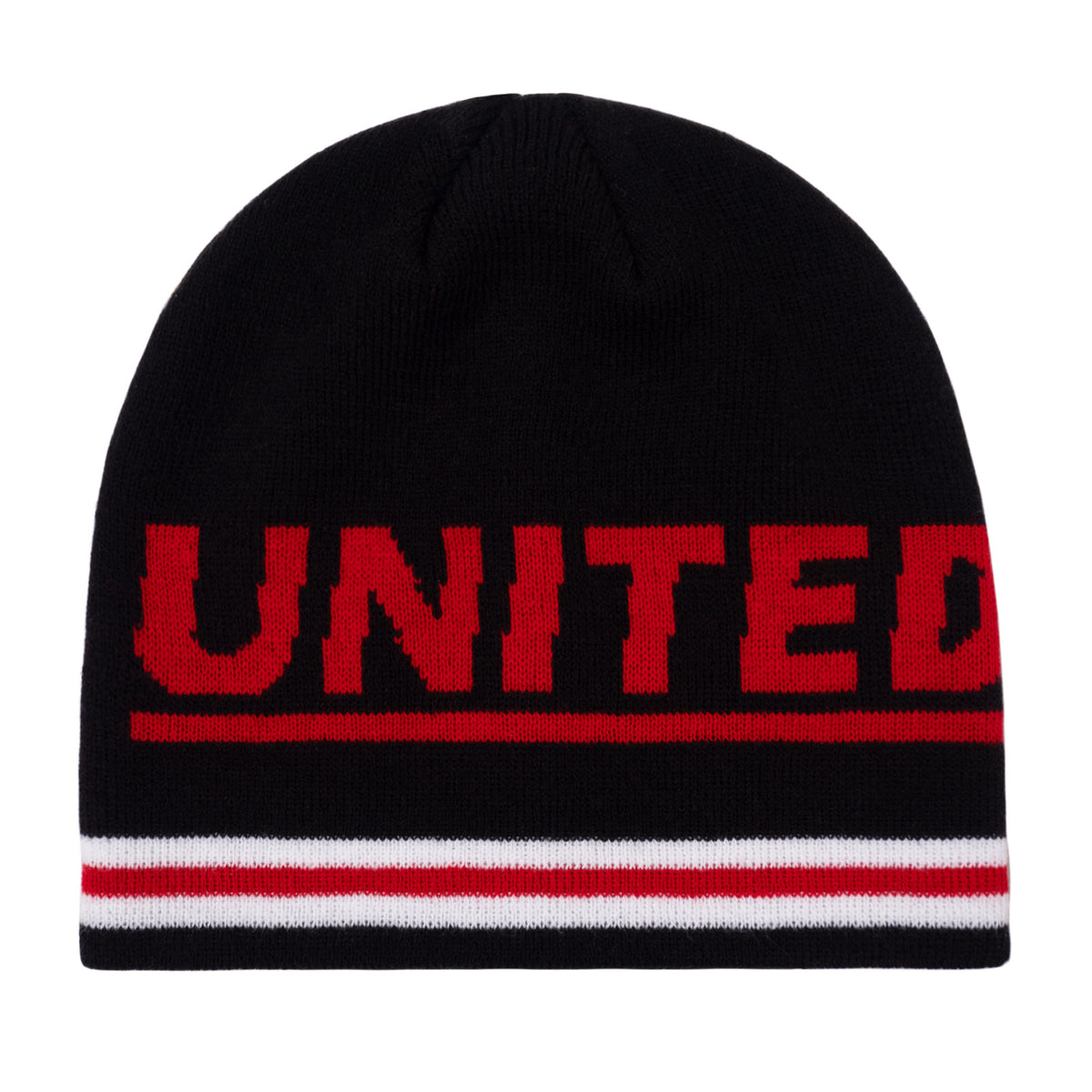 Man United knitted Skully hat in black with trident & text