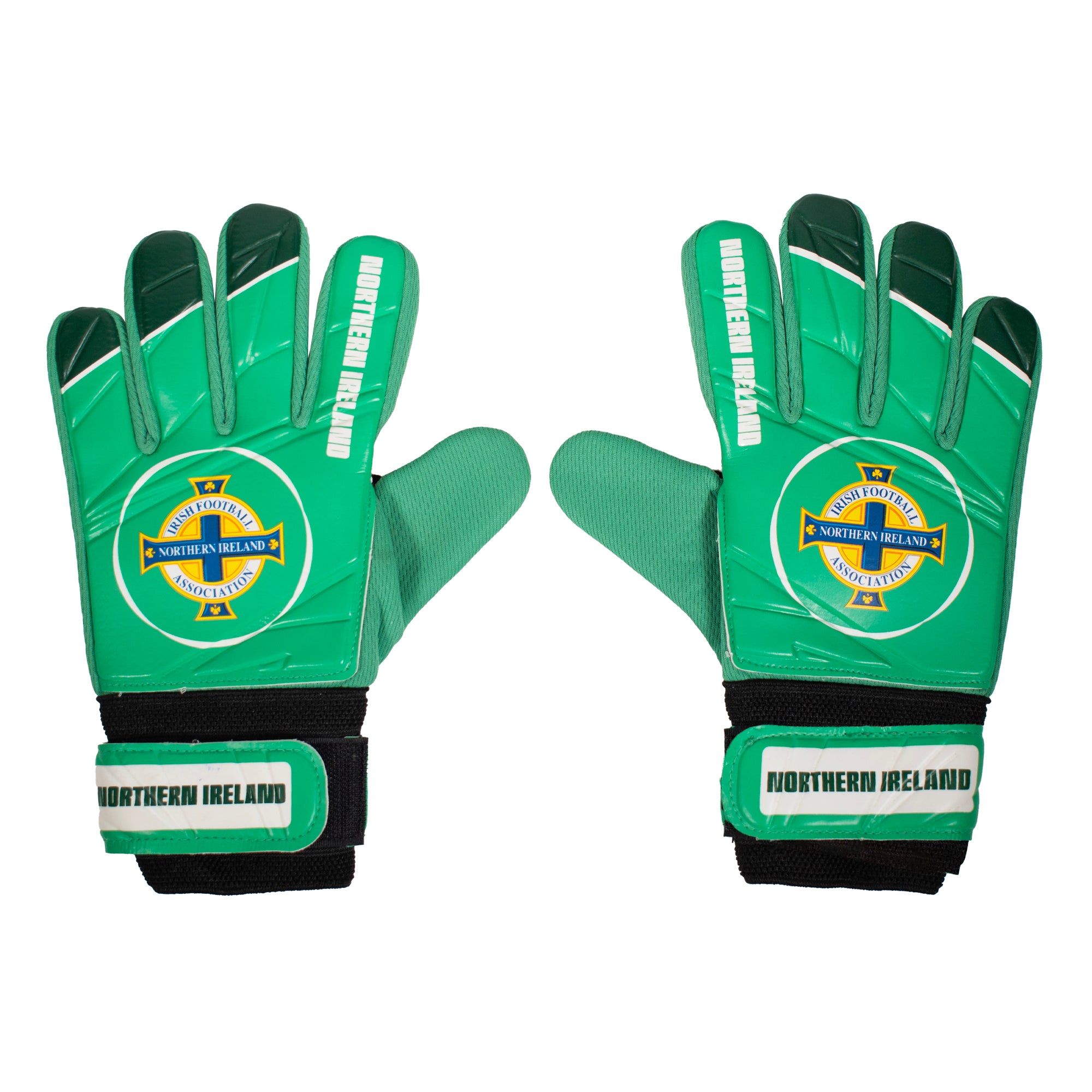 Northern Ireland green goalkeeper gloves with national team crest & text print to each glove