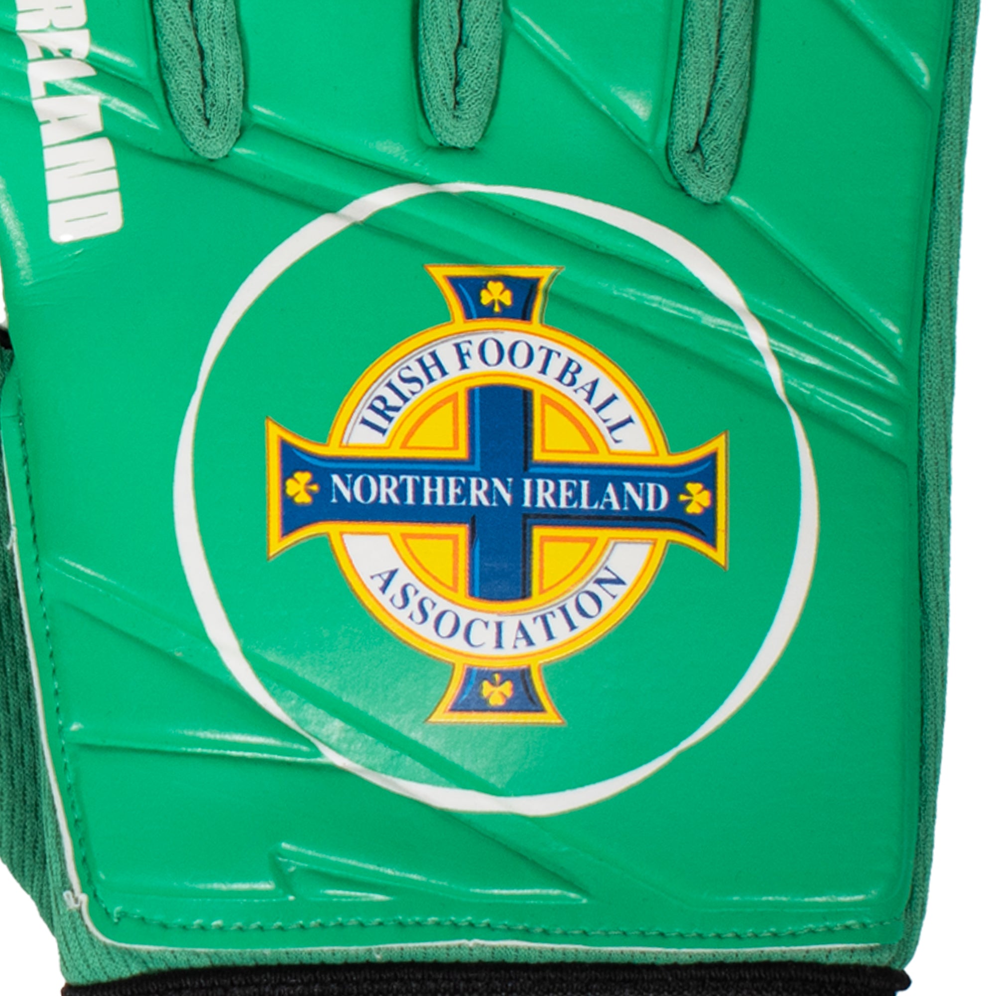 Northern Ireland green goalkeeper gloves with national team crest & text print to each glove