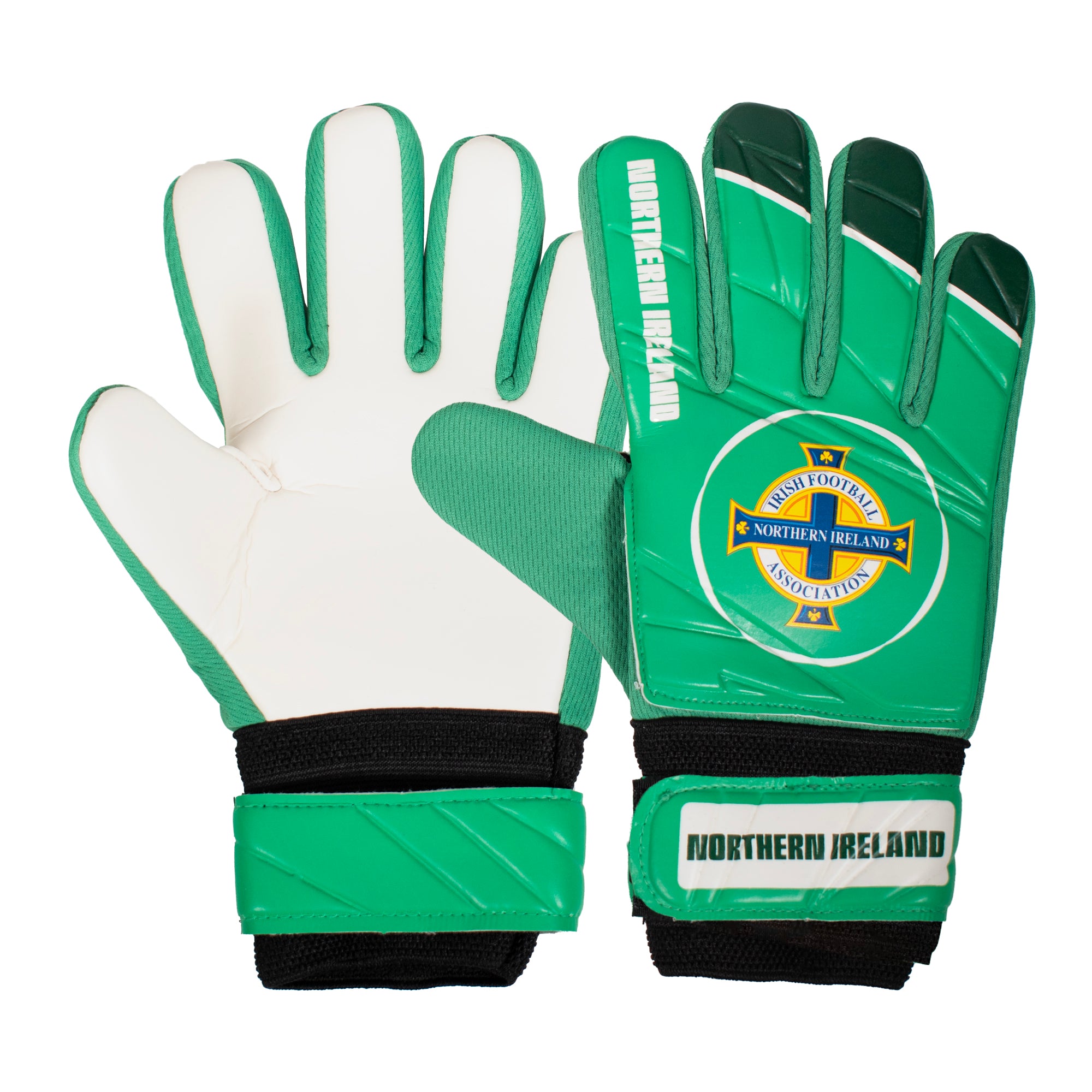 Northern Ireland green goalkeeper gloves with national team crest & text print to each glove
