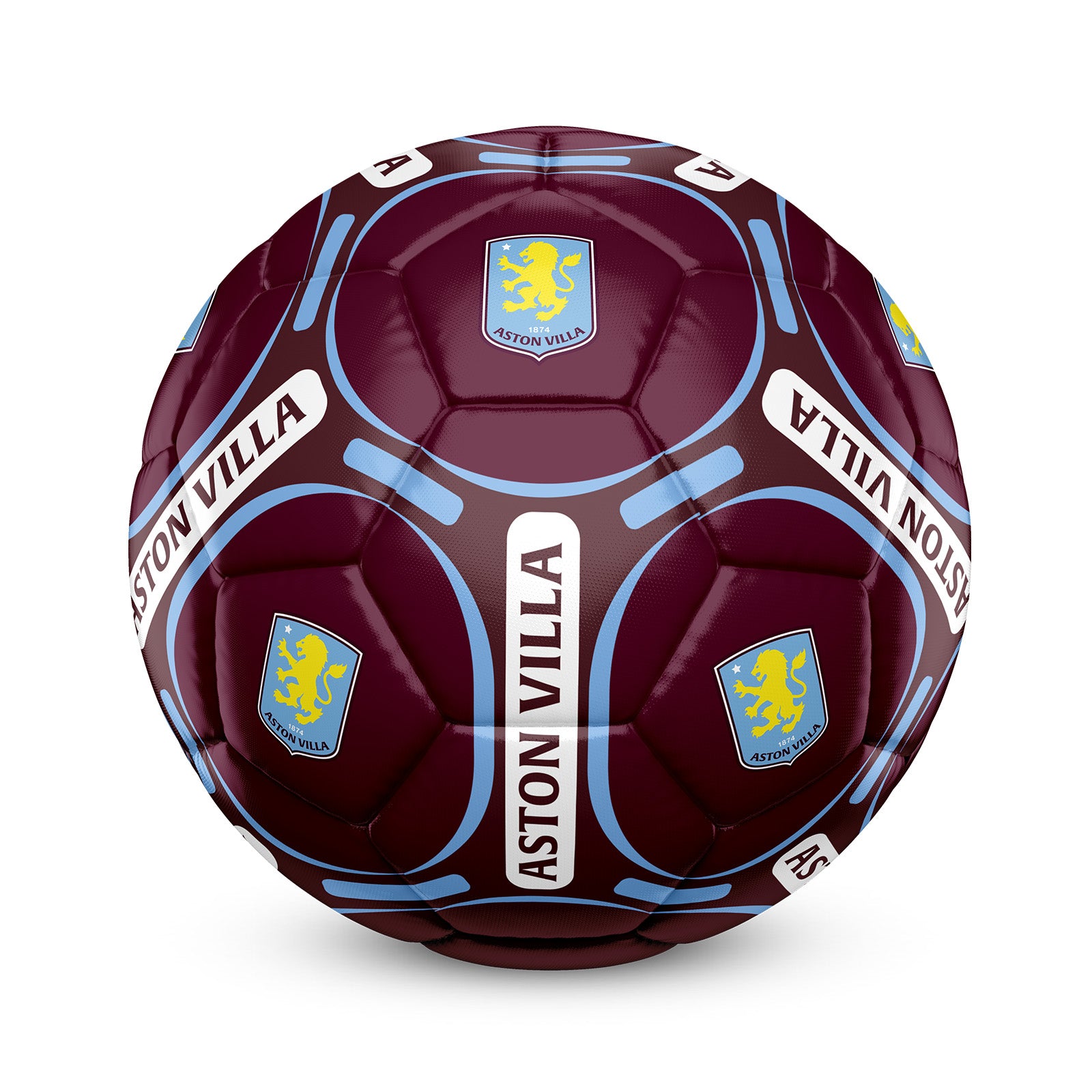 Aston Villa size 4 football & goalie glove set in claret with club crest & text to each item