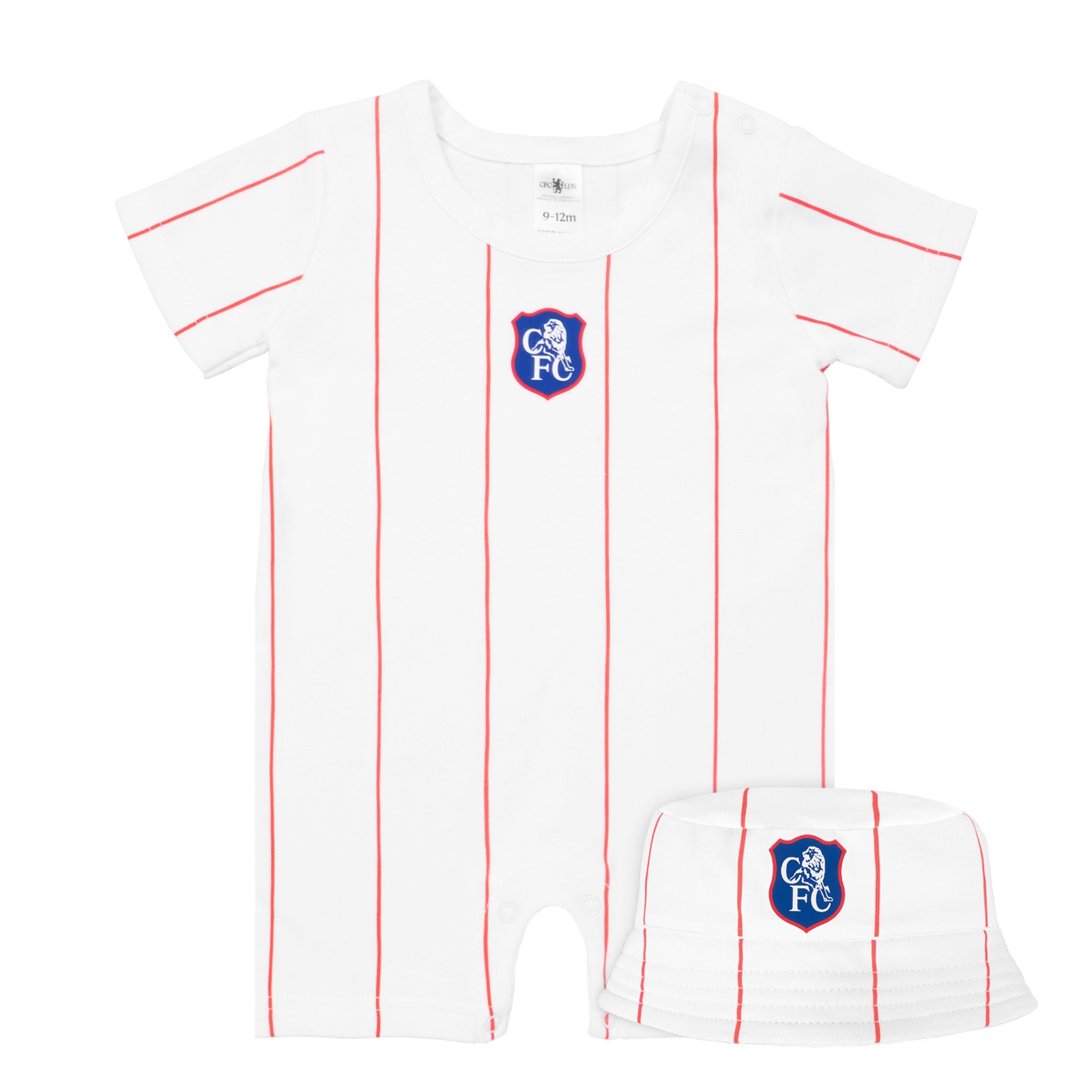 Chelsea FC baby romper and bucket hat set in white