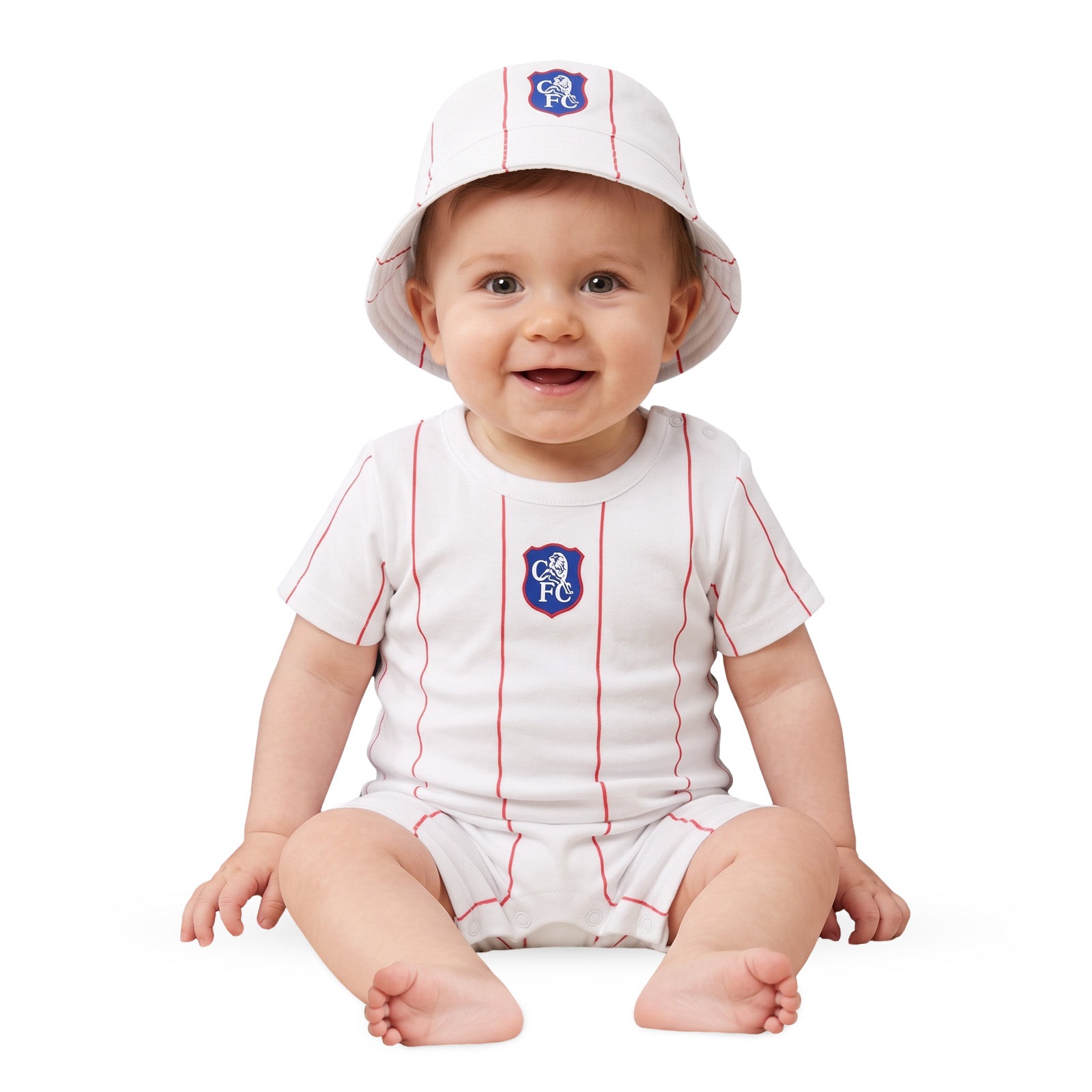 Chelsea FC baby romper and bucket hat set in white