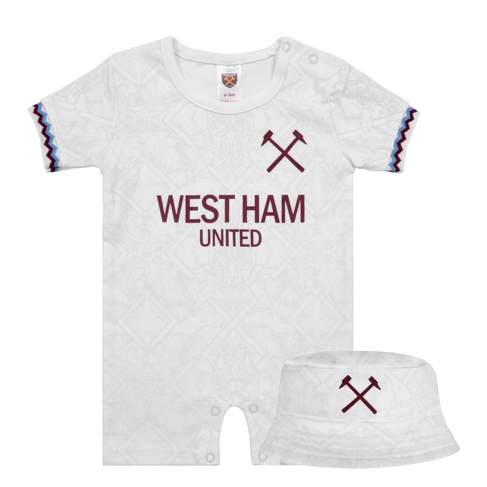 West Ham United FC baby romper and bucket hat set in white