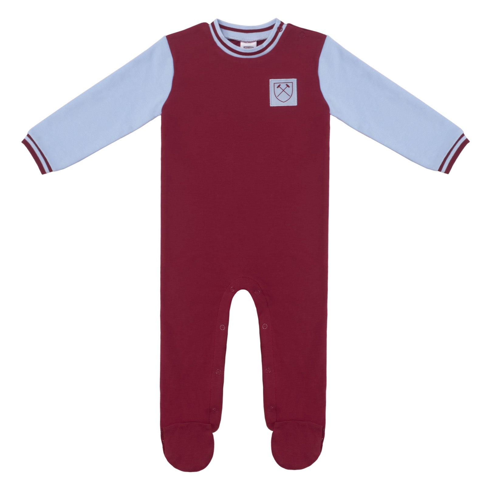 West Ham United FC baby sleepsuit in retro 1966 home kit colours
