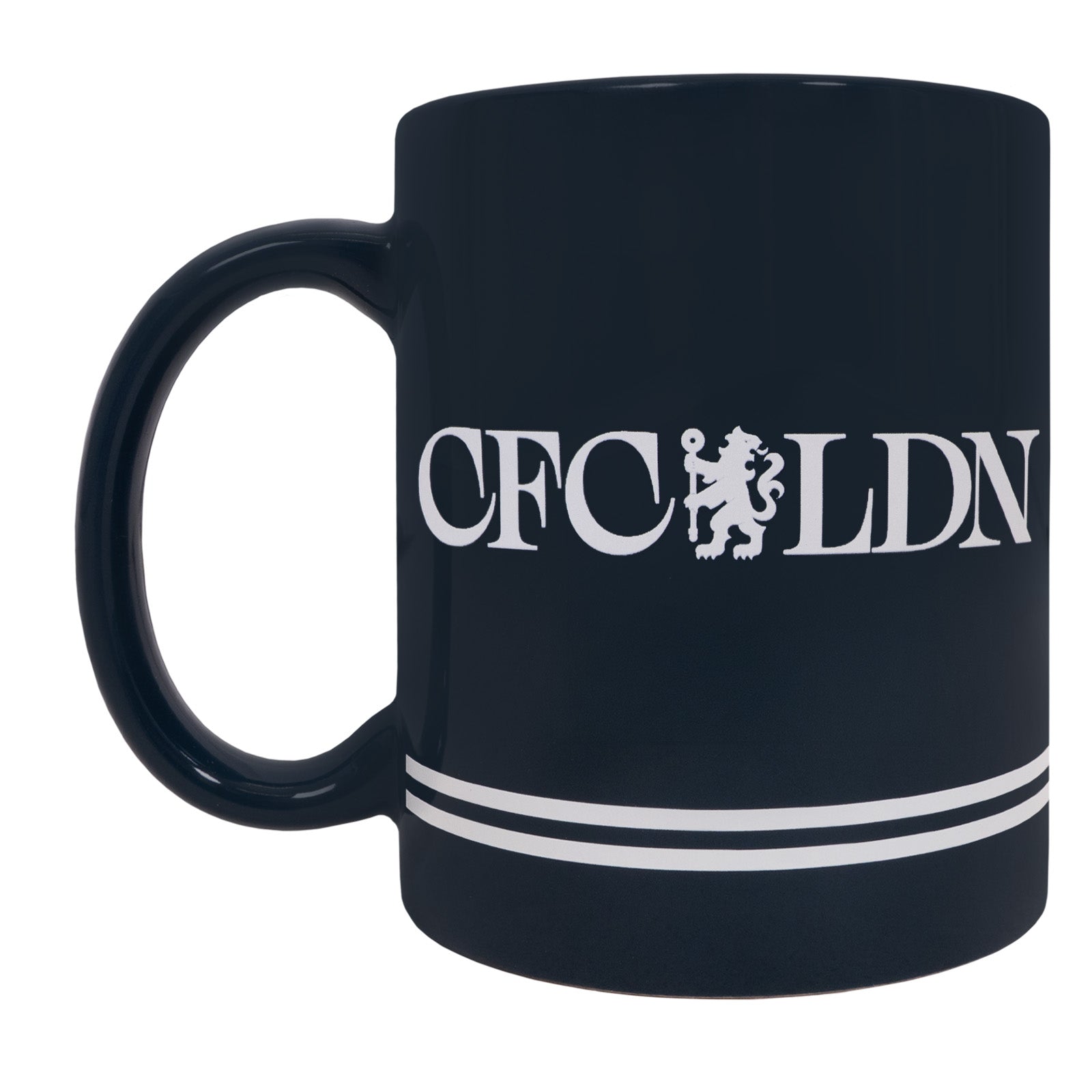 Chelsea Mug in Navy Blue featuring the iconic Chelsea lion and club branded text