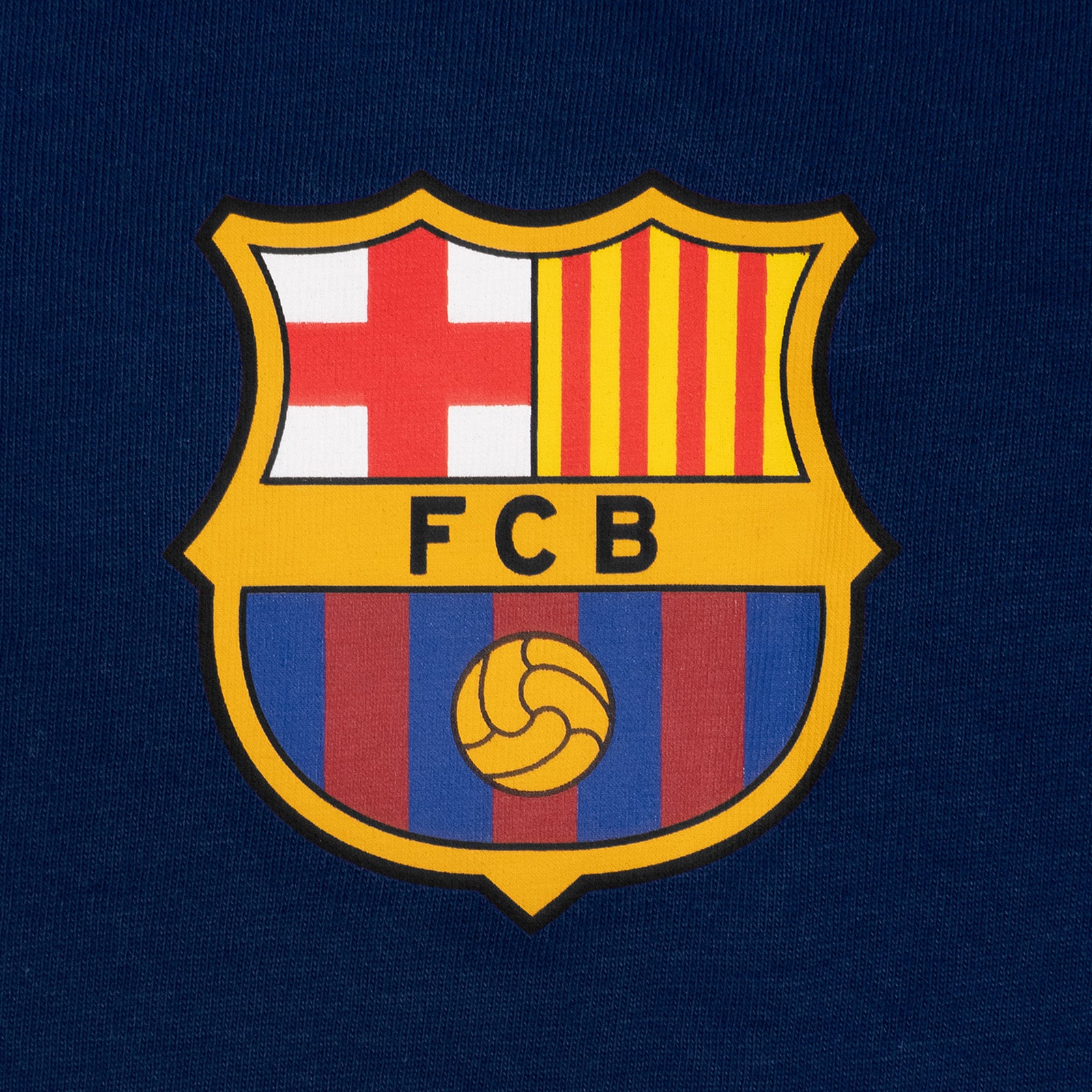 FC Barcelona adults long pyjamas in navy blue. Short sleeve top featuring club crest to chest. Long bottoms with club crest to leg and BARCA text on the waistband