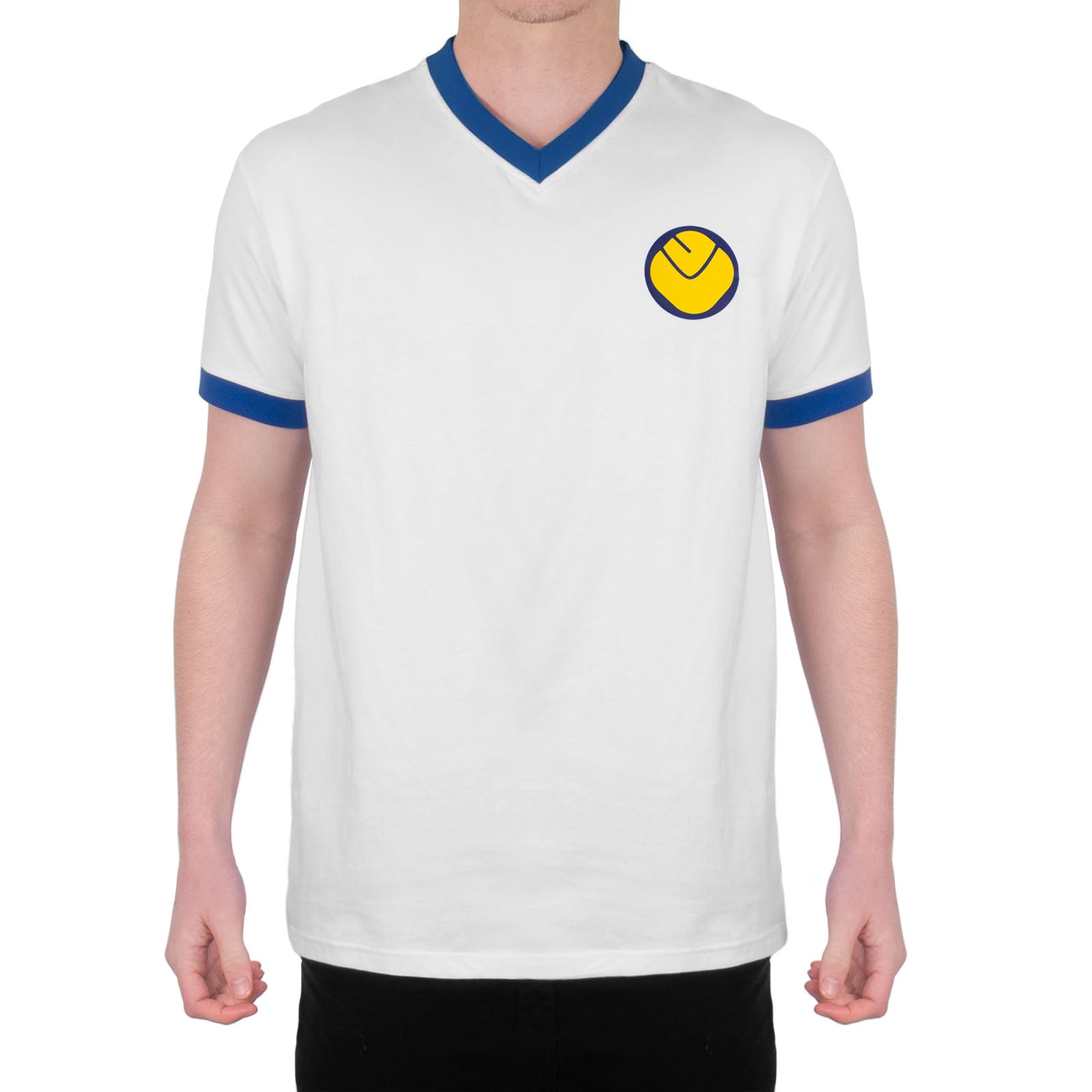Leeds retro t-shirt in white & royal with printed crest