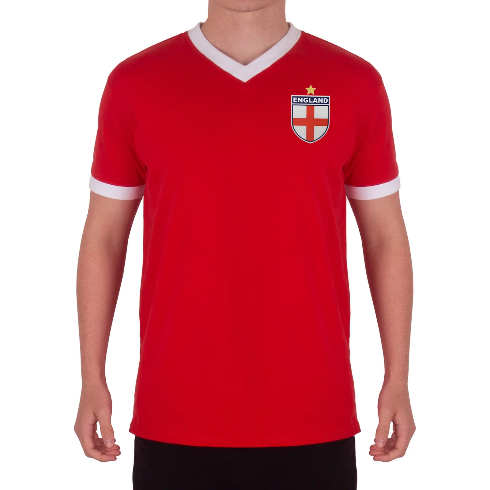 England adults retro ringer t-shirt in white with contrast red trims and logo to chest