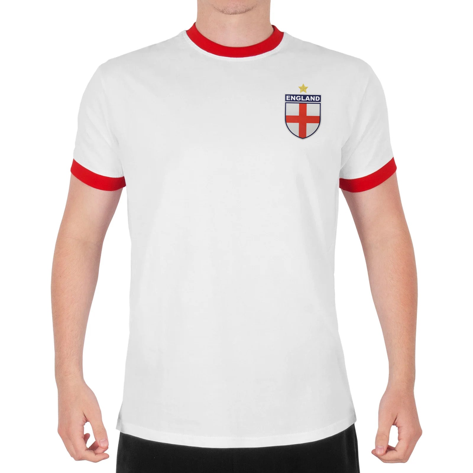 England adults retro ringer crew neck t-shirt in white with contrast red trims and logo to chest