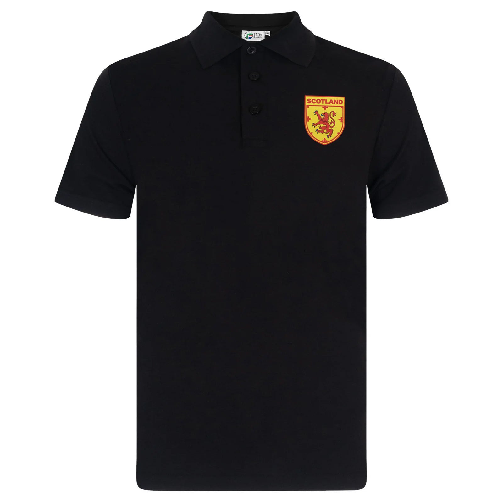 Scotland retro polo shirt in black with printed lion logo on the chest