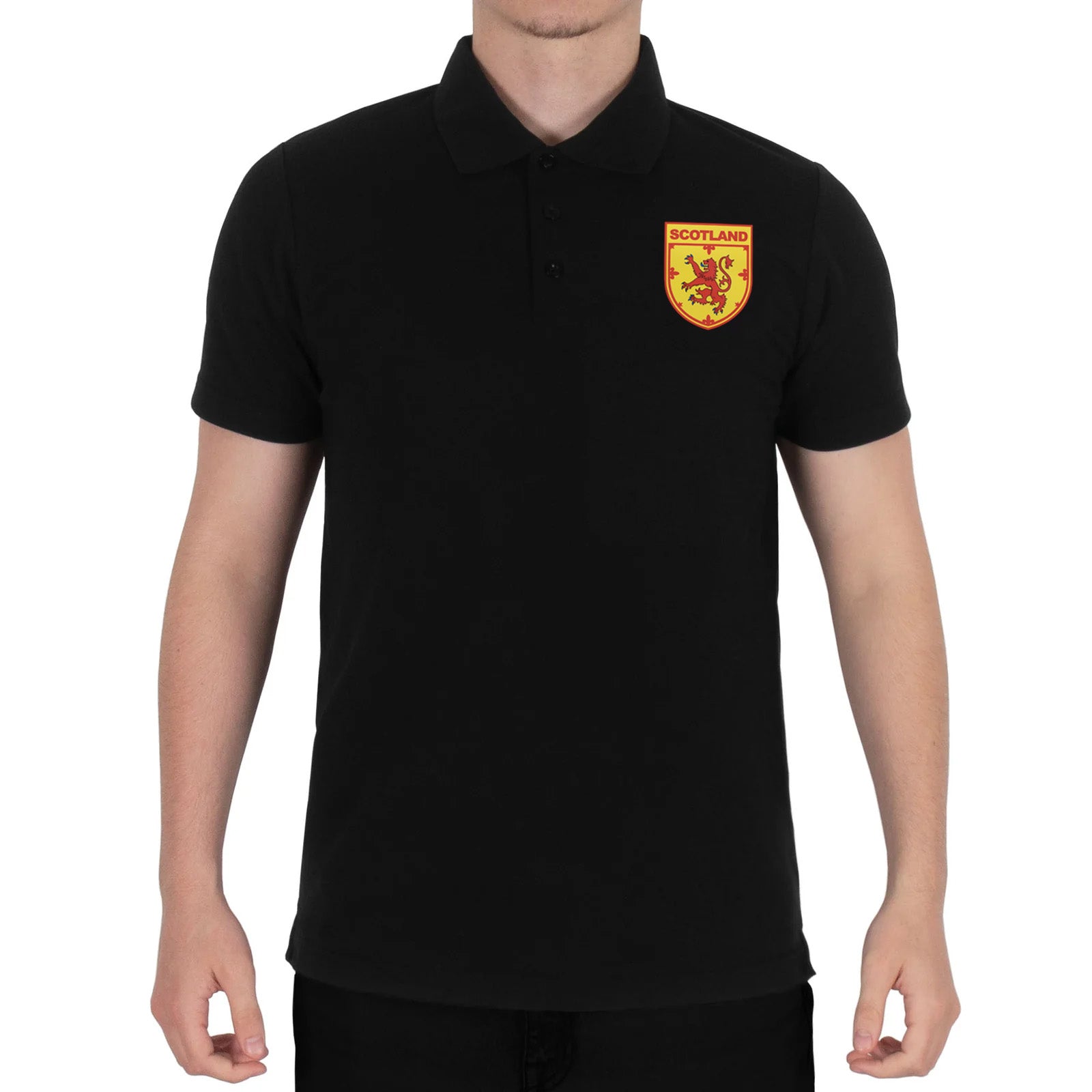 Scotland retro polo shirt in black with printed lion logo on the chest