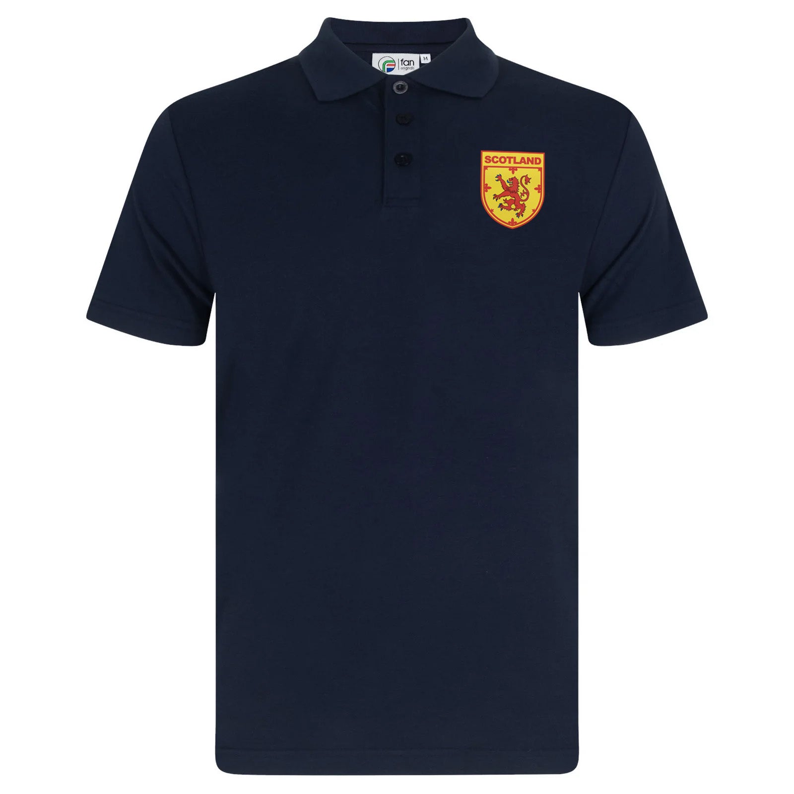 Scotland retro polo shirt in black, navy, royal & white with printed logo on the chest