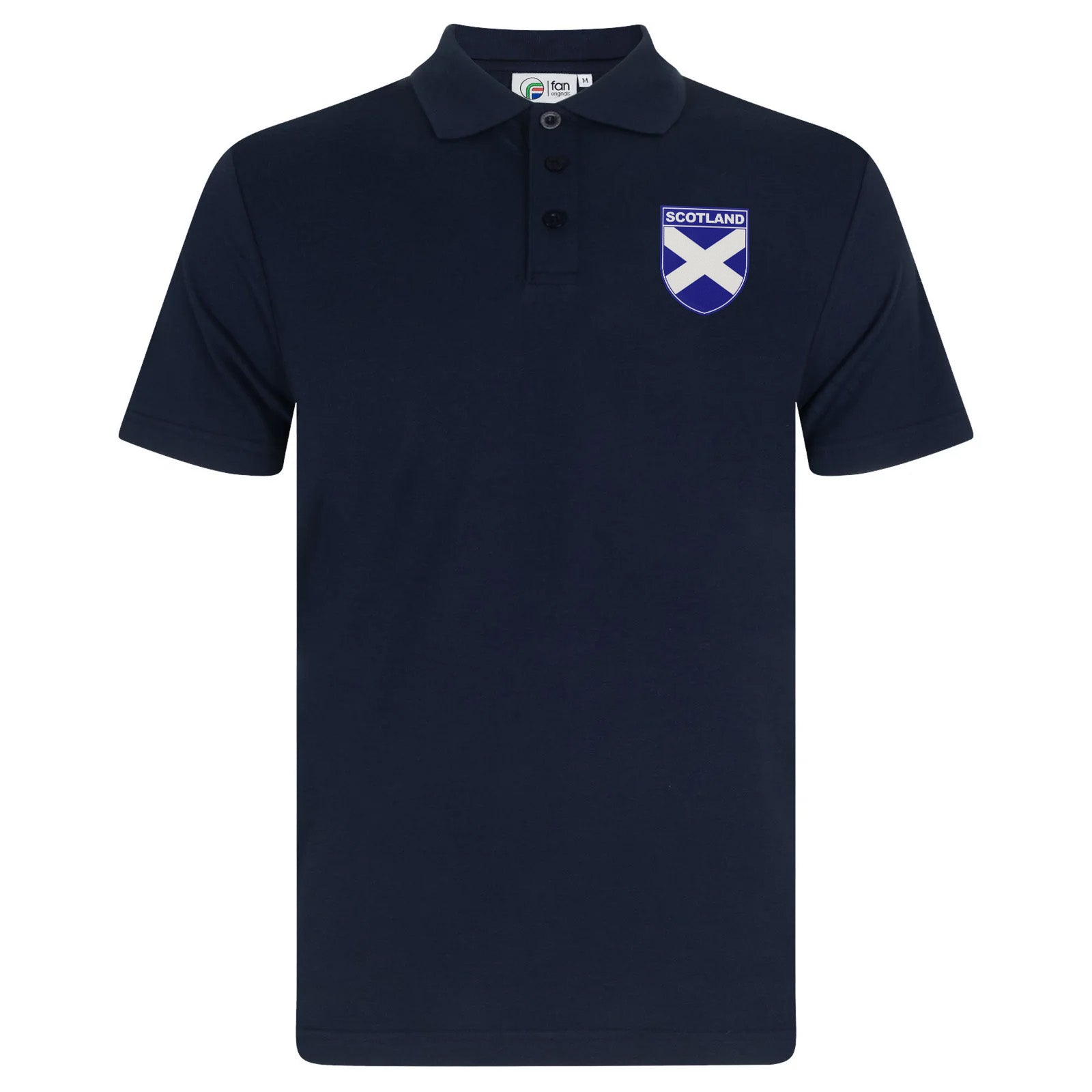 Scotland retro polo shirt in navy with printed saltire logo on the chest